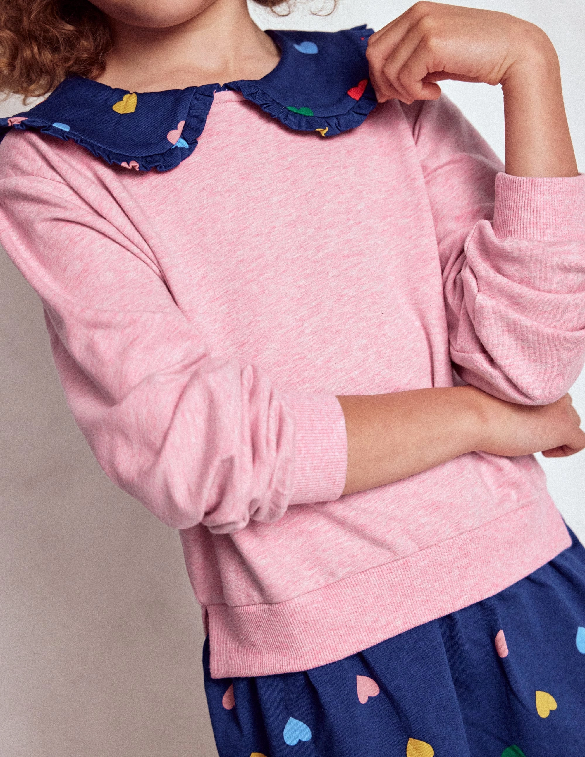 2-in-1 Sweatshirt Dress-Starboard Blue Multi Hearts Waist-Cinching Pastel Sky