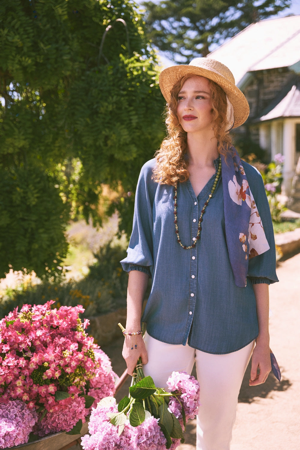 StaticResistantFabric 3/4 Sleeve Chambray Shirt - Denim Chambray