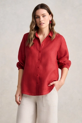 ? Sleeve French Linen Shirt ?C Rosewood Cross Dye NonIrritatingEdges MicrofiberTech