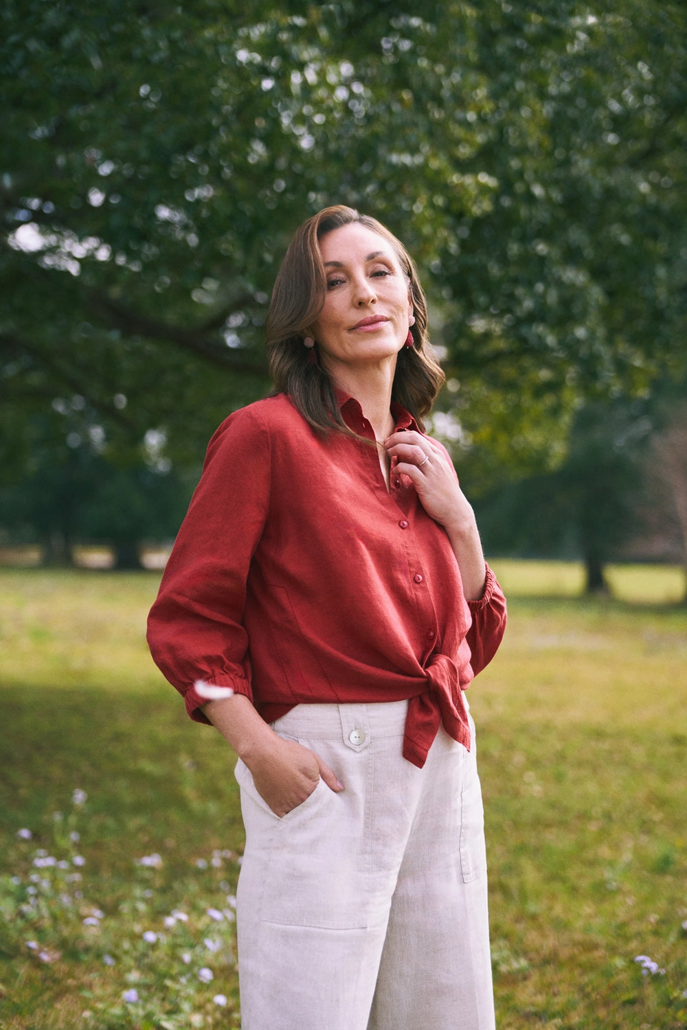 ? Sleeve French Linen Shirt ?C Rosewood Cross Dye Office Attire Sleeveless Tee