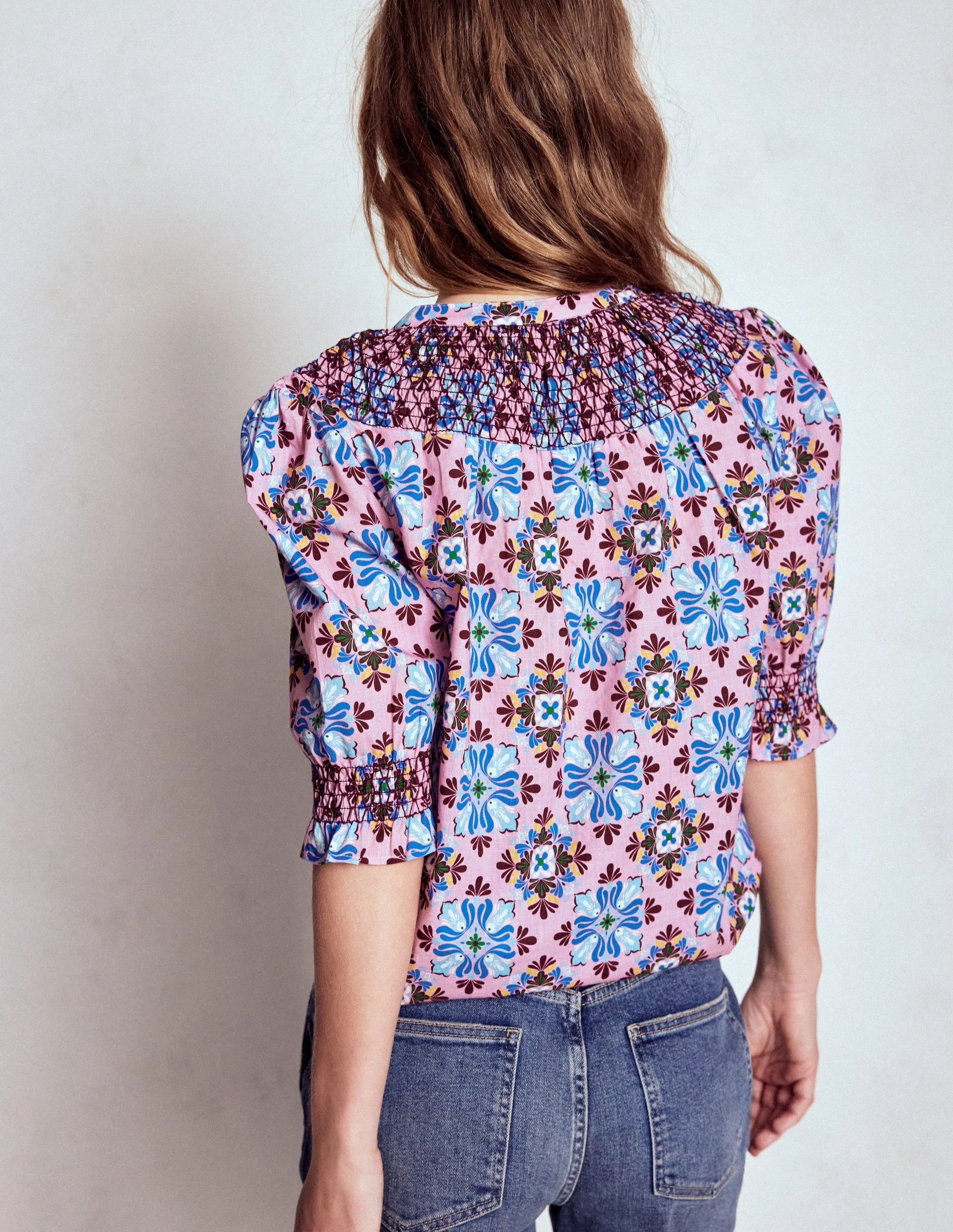 suitable for all genders Comfortable Layering Effie Short Sleeve Top-Formica Pink, Bloom Mosaic