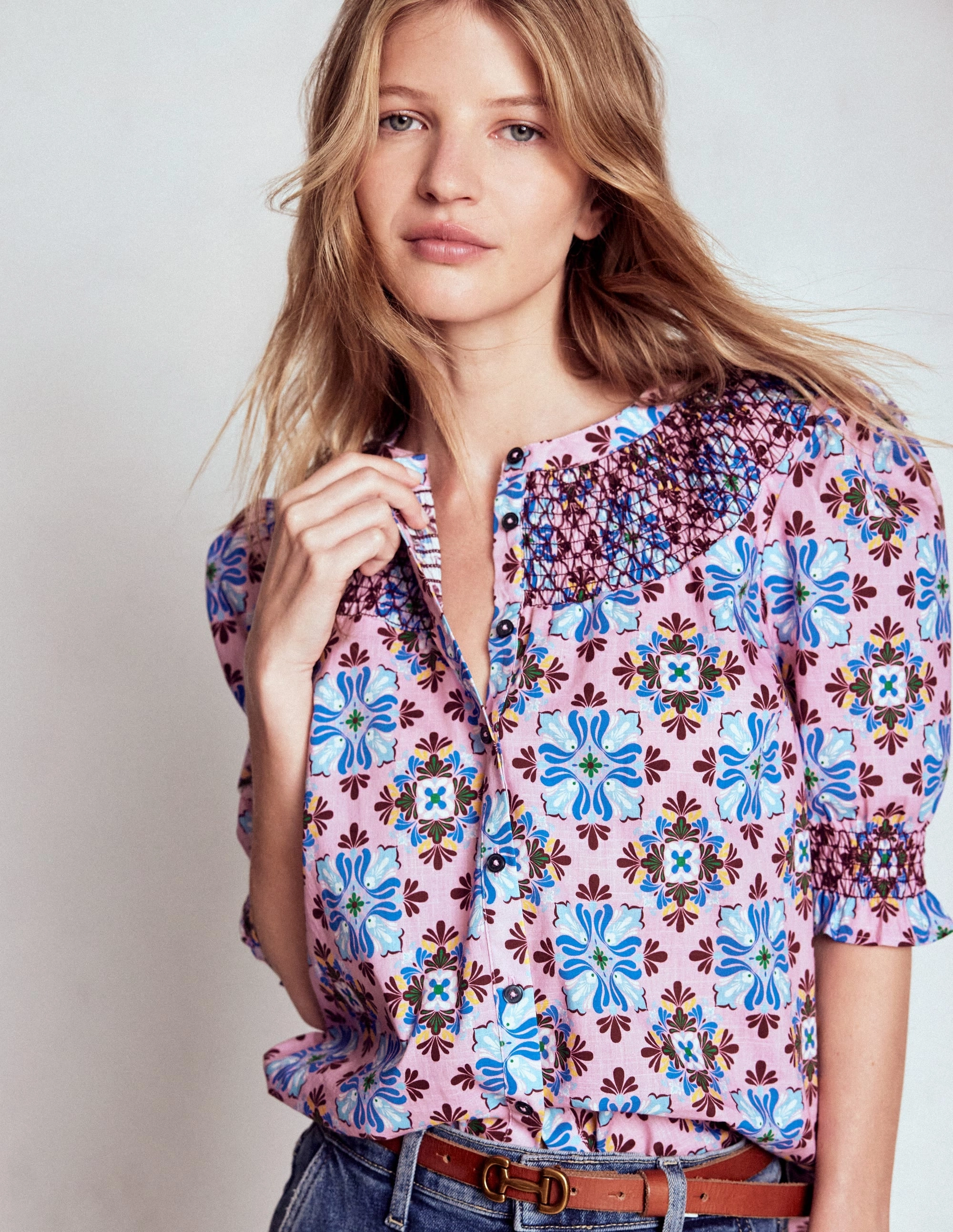 Effie Short Sleeve Top-Formica Pink, Bloom Mosaic Low Environmental Impact