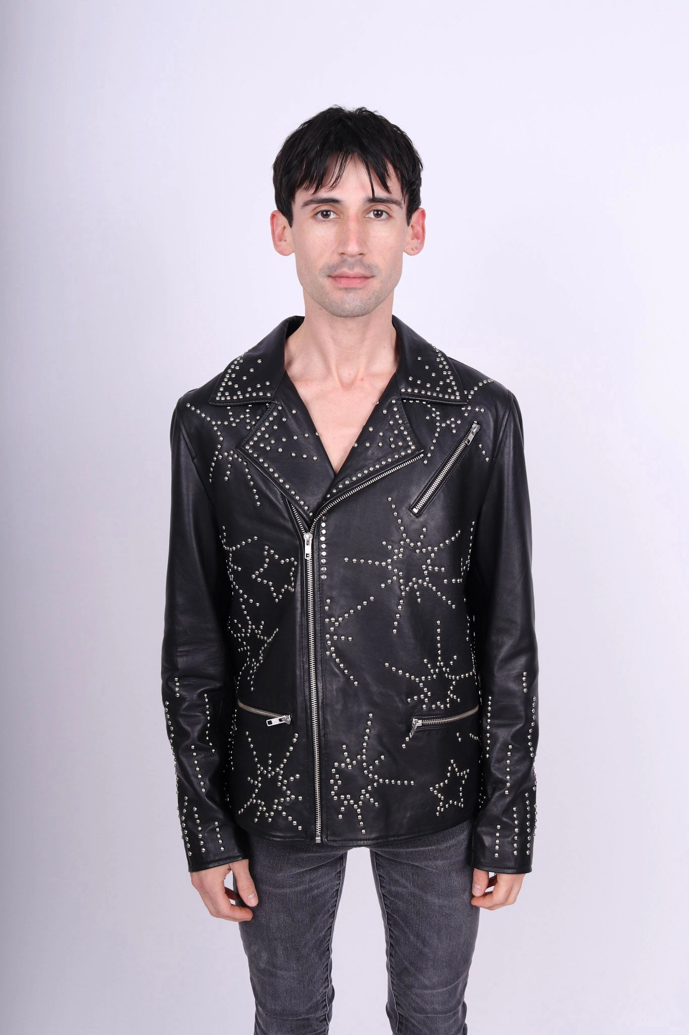 Any Old Iron Men's Starburst Leather Jacket Clean Cut Wind Resistant Wear