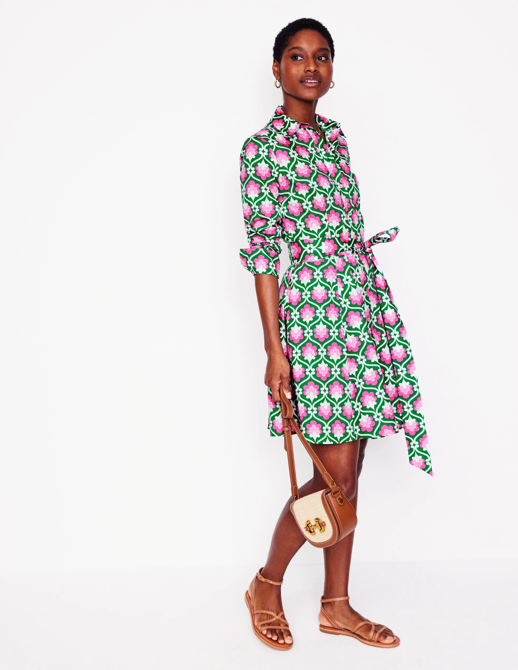 Amy Cotton Short Shirt Dress-Rich Emerald, Ivy Trellis Light Weight Fresh Appeal