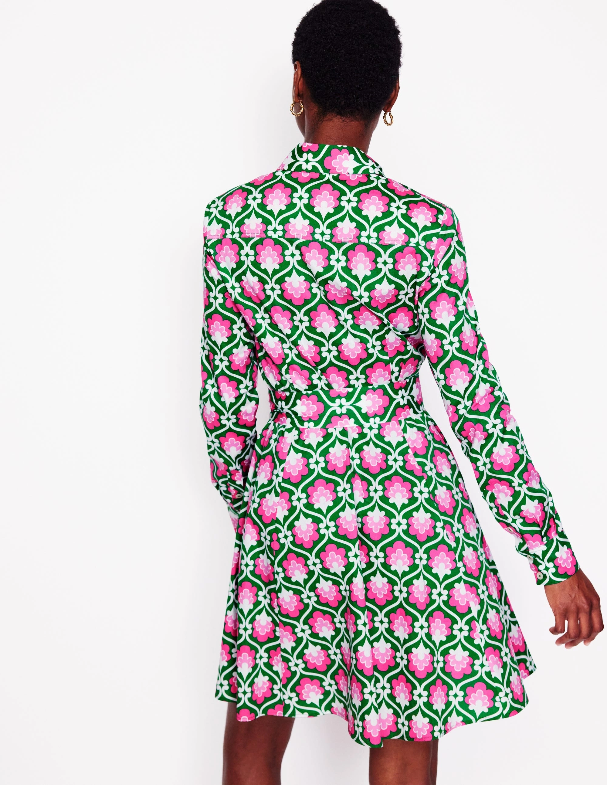 Amy Cotton Short Shirt Dress-Rich Emerald, Ivy Trellis Picture Perfect Feminine empire waist dress