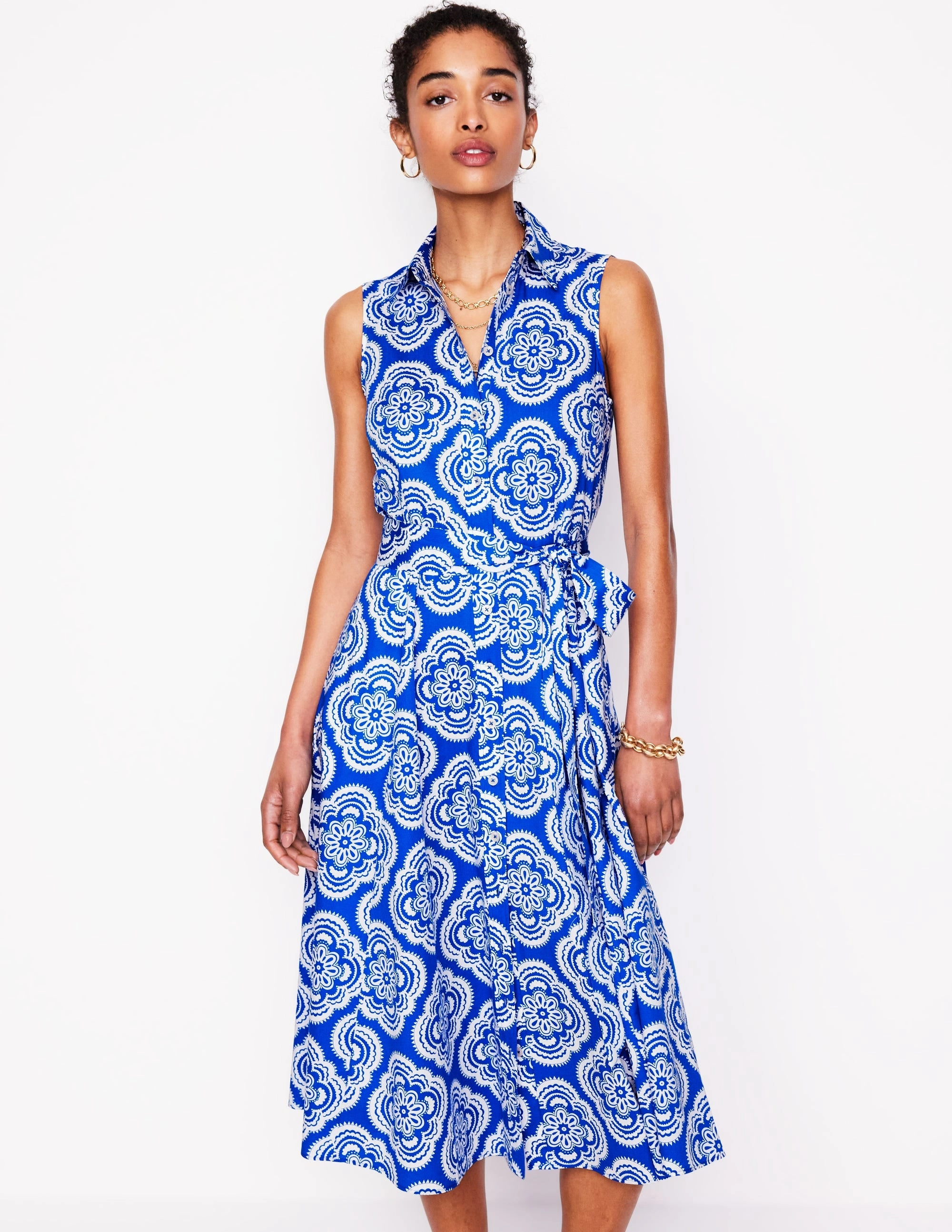 Amy Sleeveless Shirt Dress-Gallery Blue, Botanic Blush Smooth Flow