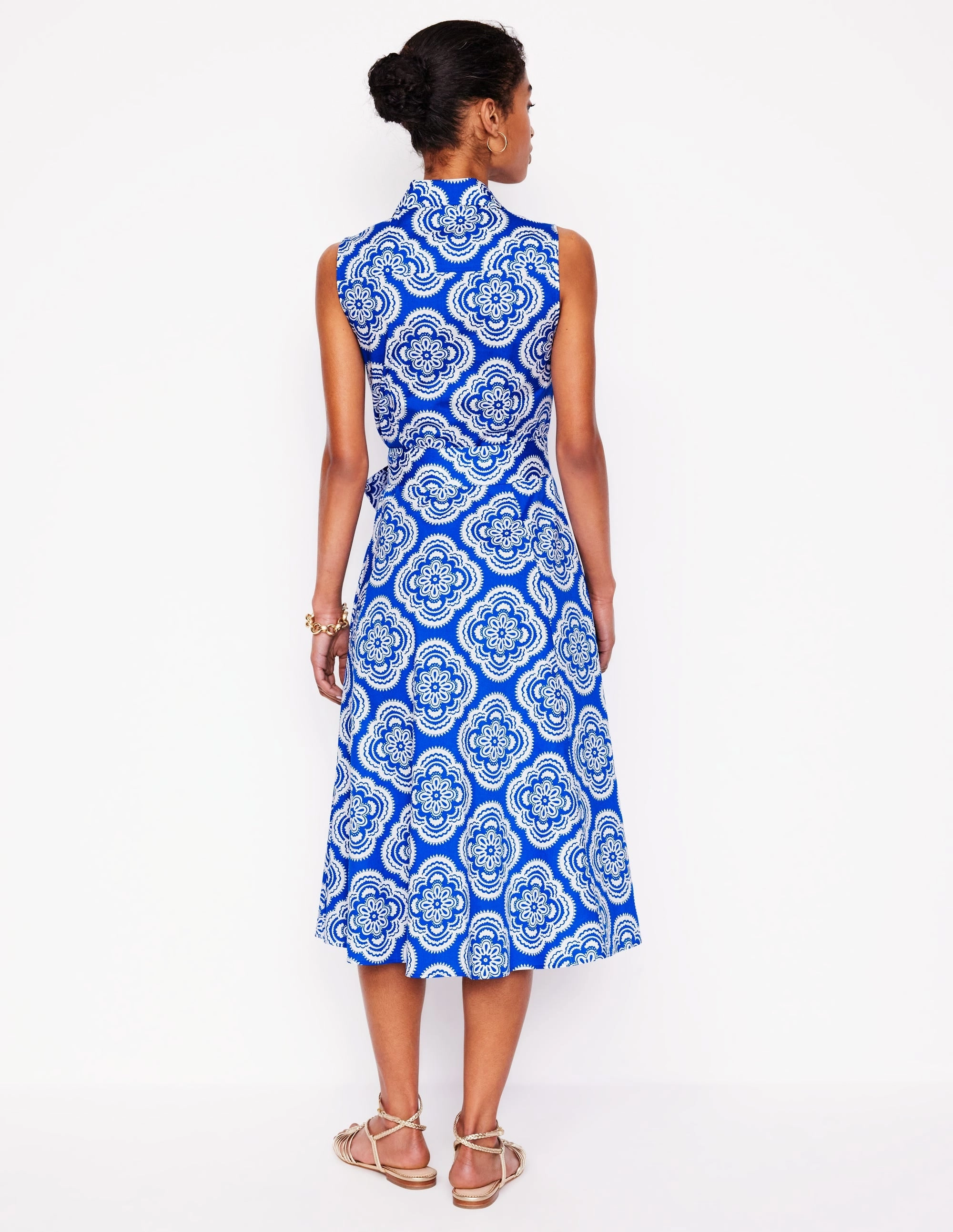 Amy Sleeveless Shirt Dress-Gallery Blue, Botanic Blush Joyful Look Flexible Waist