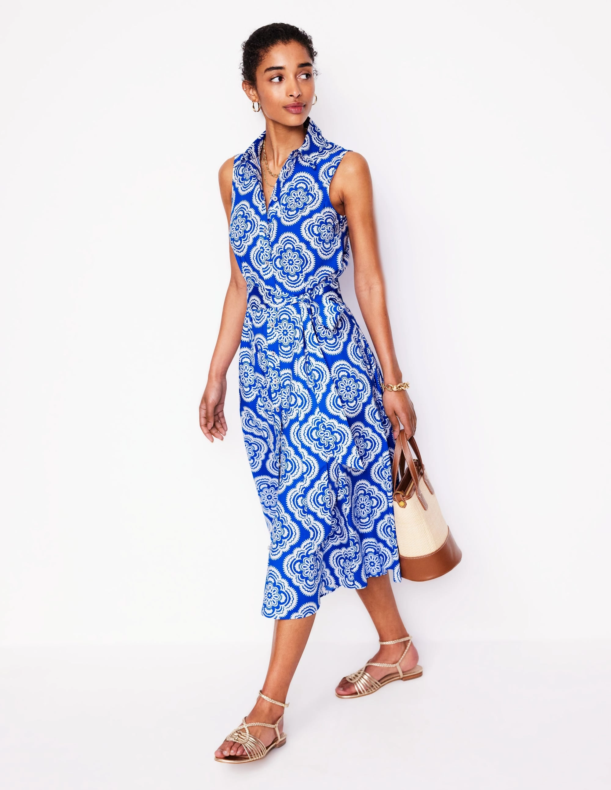 Amy Sleeveless Shirt Dress-Gallery Blue, Botanic Blush Date Ready