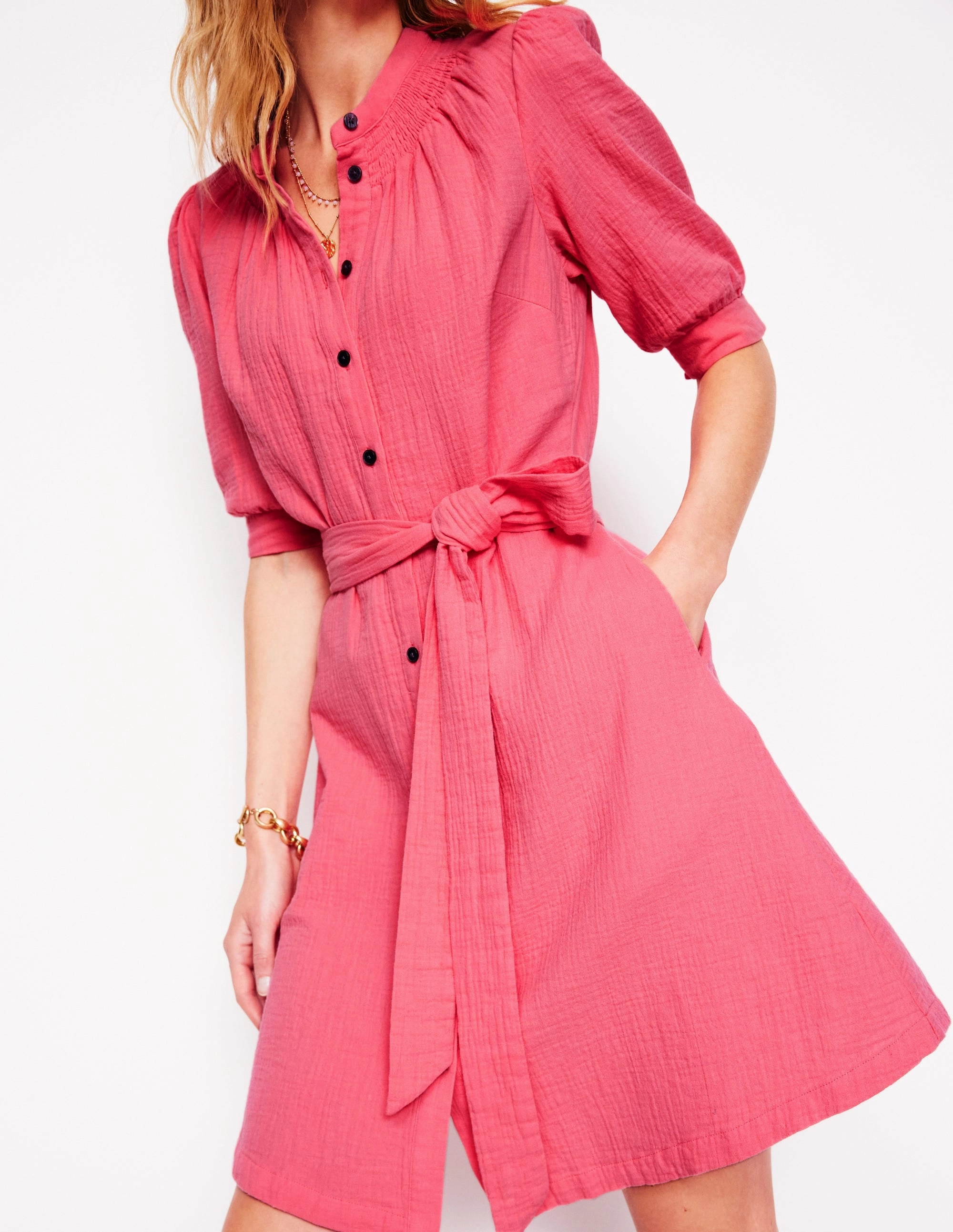 Ada Double Cloth Short Dress-Azalea Pink Tonal-Panel