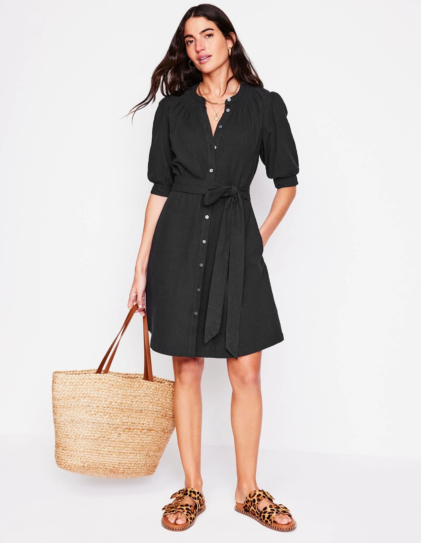 Cool Drape Ada Double Cloth Short Dress-Black