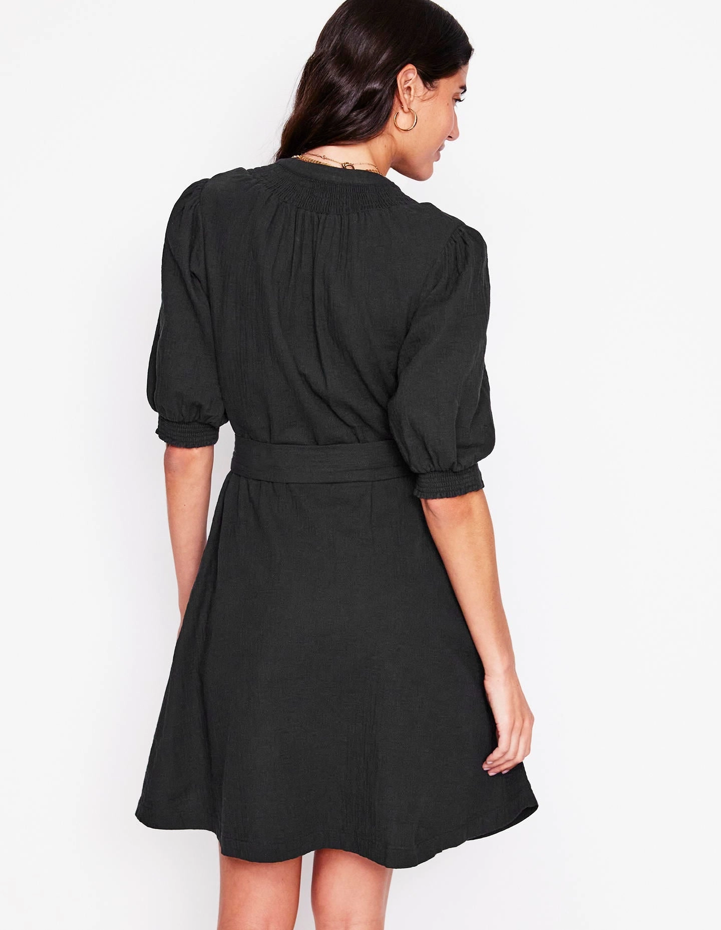 Shimmer-Finish Ada Double Cloth Short Dress-Black