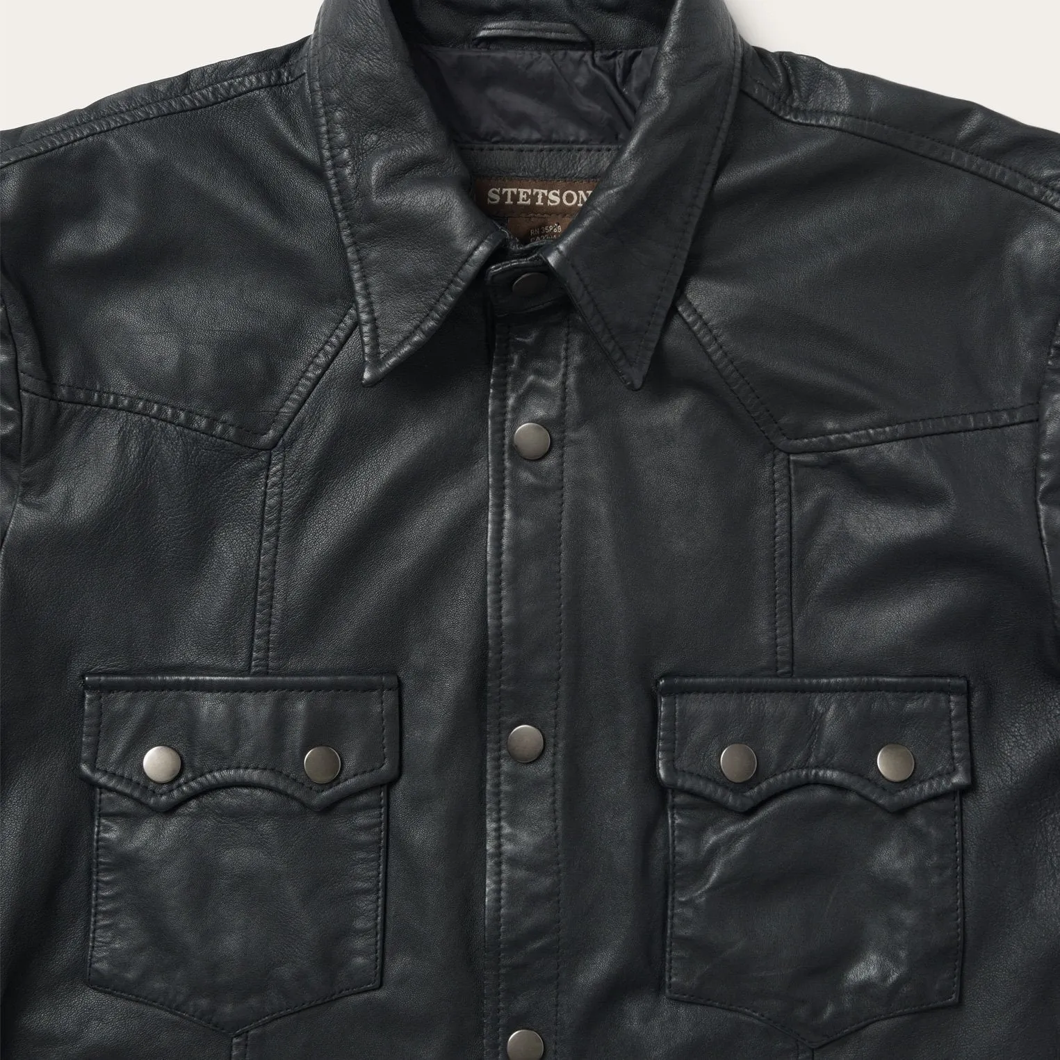Stretch Weave Fabric Leather Western Shirt Jacket