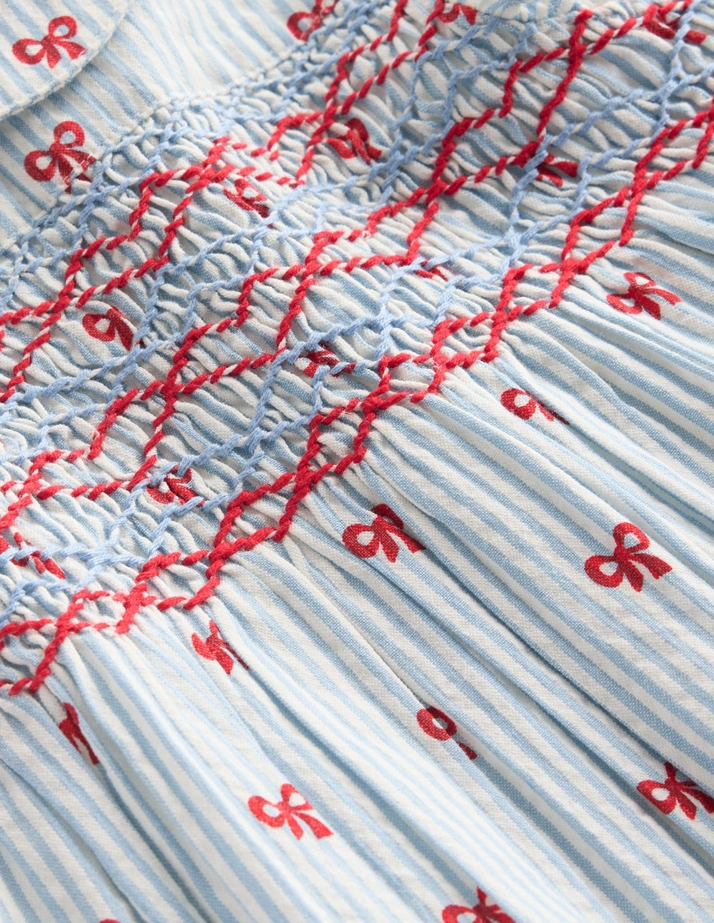 Adeline Smocked Dress-Glacier Blue Spaced Tiny Bows Chill Mode Casual Wear