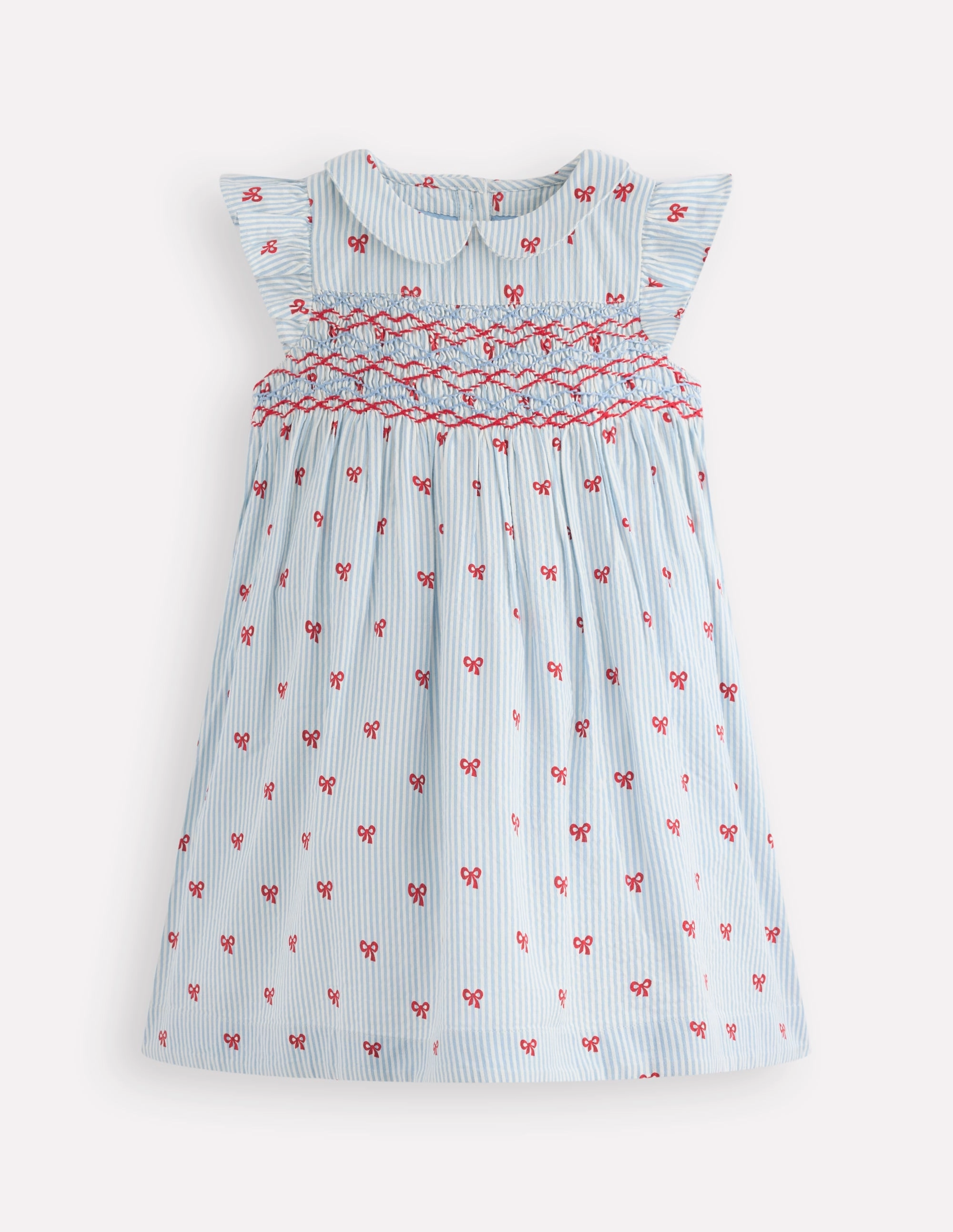 Adeline Smocked Dress-Glacier Blue Spaced Tiny Bows Layer Base