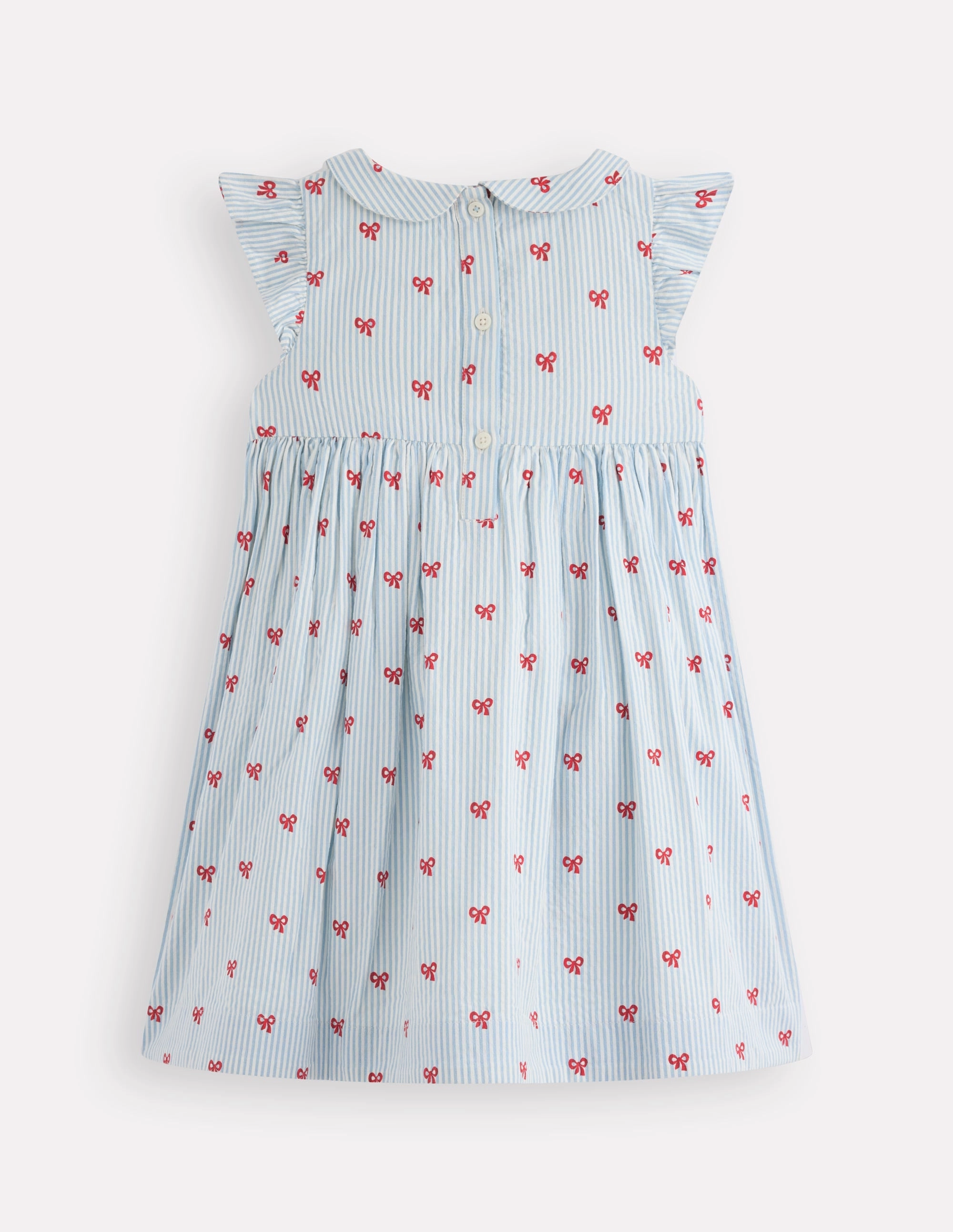 Adeline Smocked Dress-Glacier Blue Spaced Tiny Bows Light Volume Classic Fit