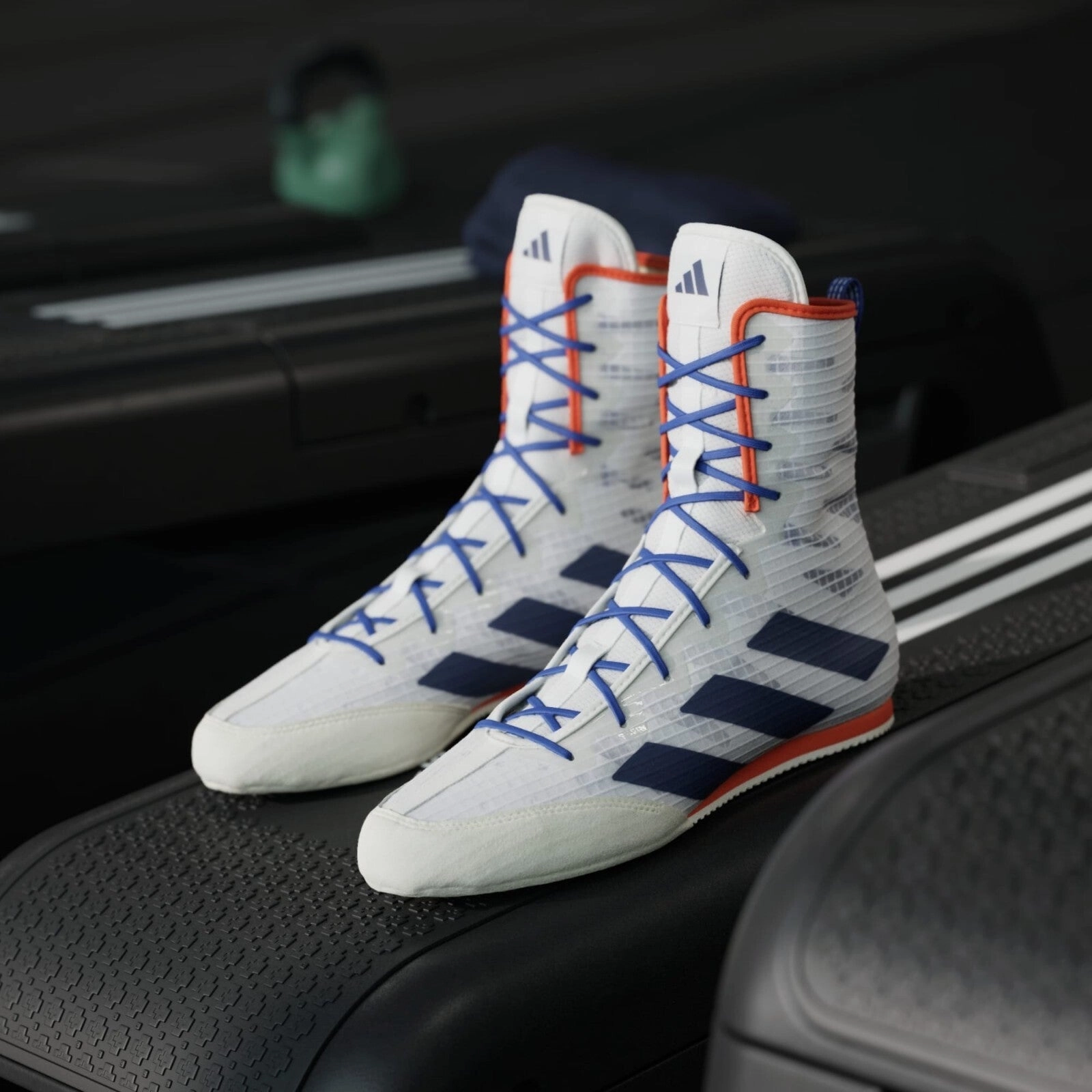 adidas Box Hog 4 Boxing Boots Mens White / Blue Shock Absorbing Adventure Journey