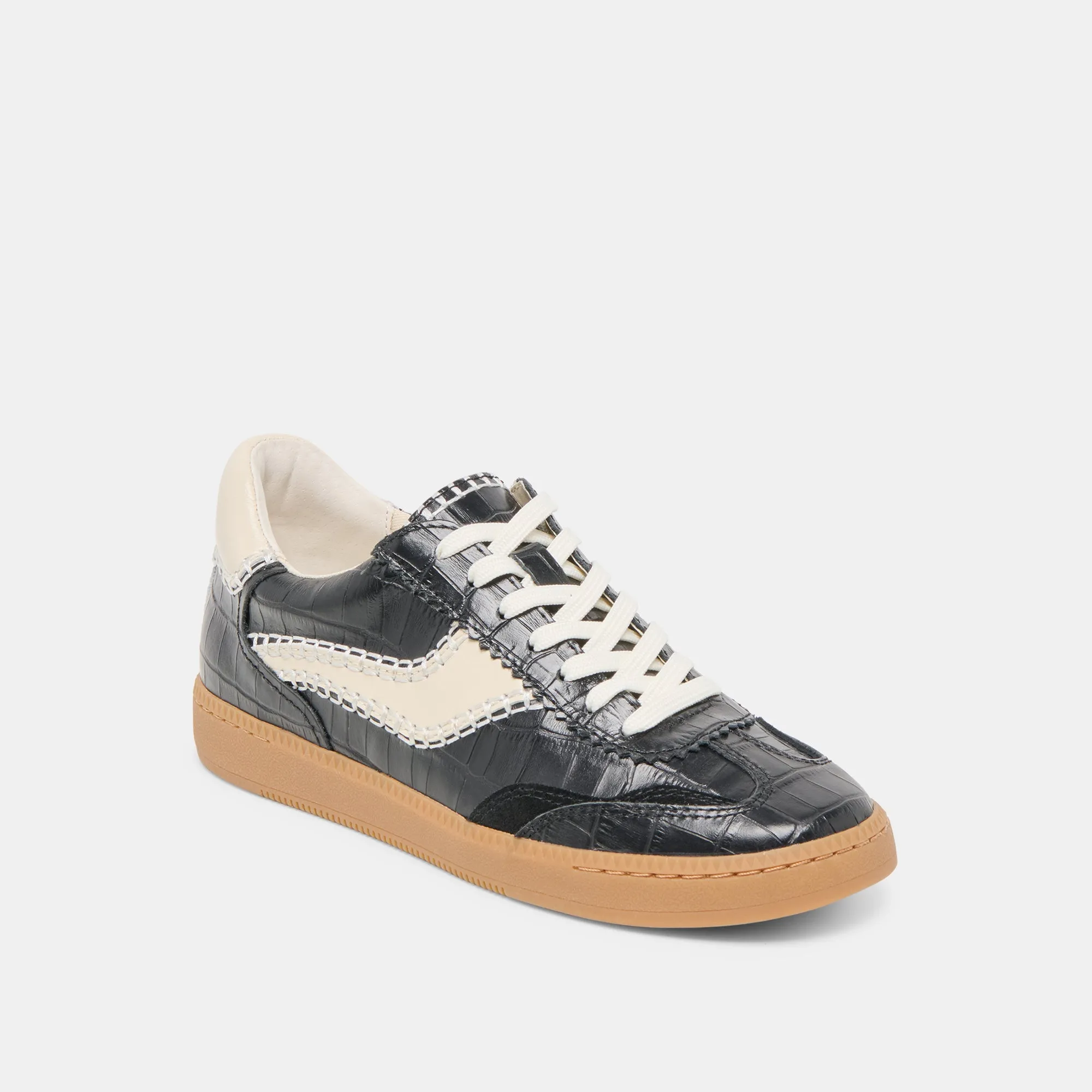 Elastic Strap NOTICE STITCH SNEAKERS NOIR CROCO EMBOSSED LEATHER