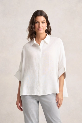 Wrinkle Resistant Weave LightReflectiveTrim Relaxed Light Weight Shirt ?C White
