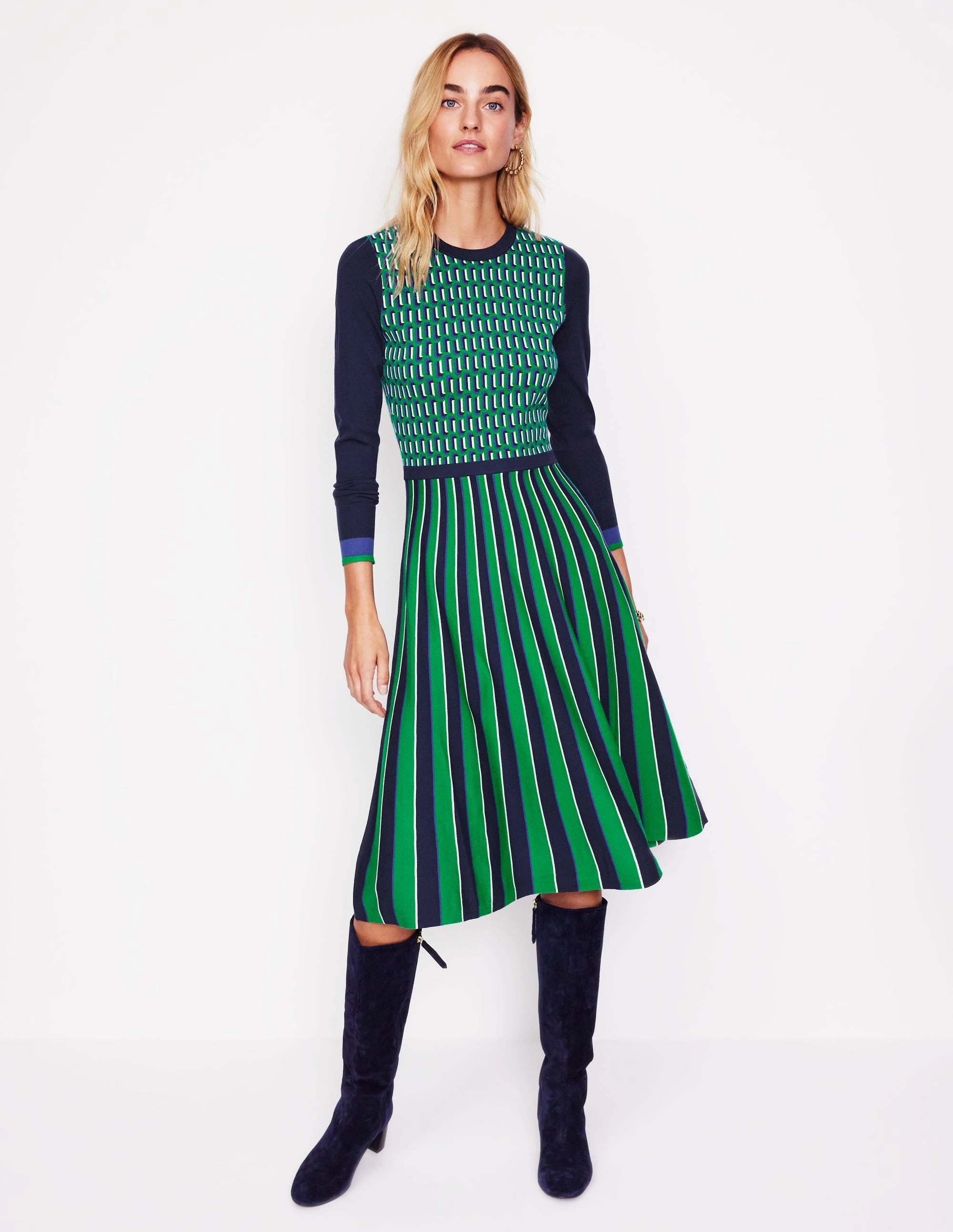 Classic Layering Sophisticated Appeal Maria Jacquard Knitted Dress-Rich Emerald, Jacquard