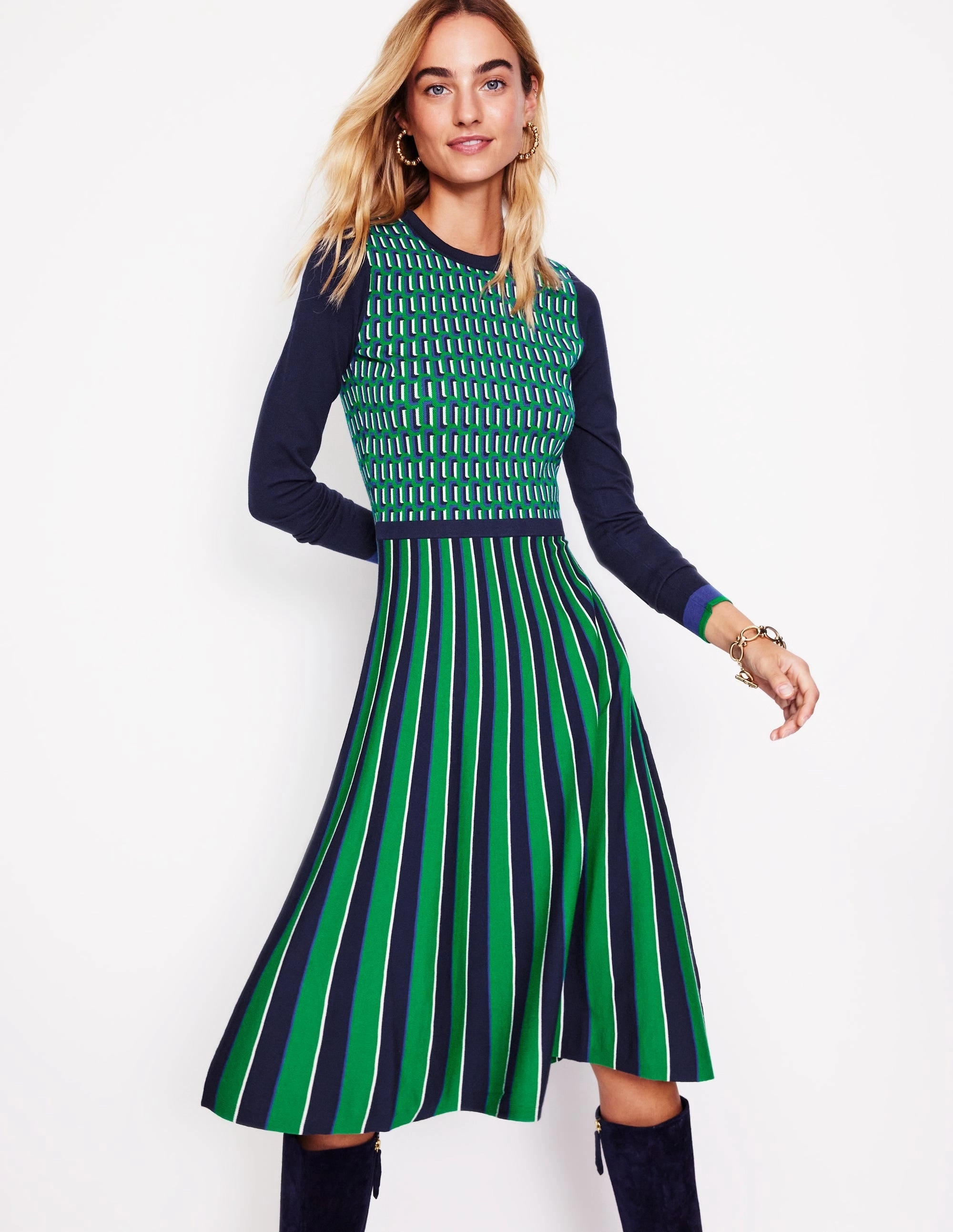 Everyday Ready Maria Jacquard Knitted Dress-Rich Emerald, Jacquard