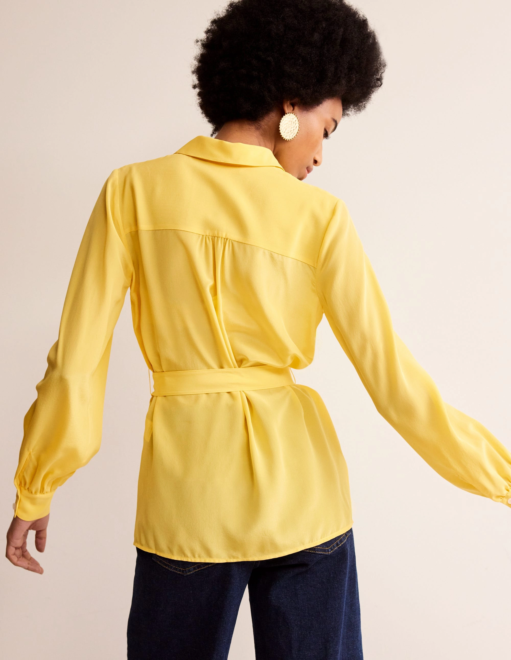 Belted Silk Shirt-Vibrant yellow Active Outfit Style