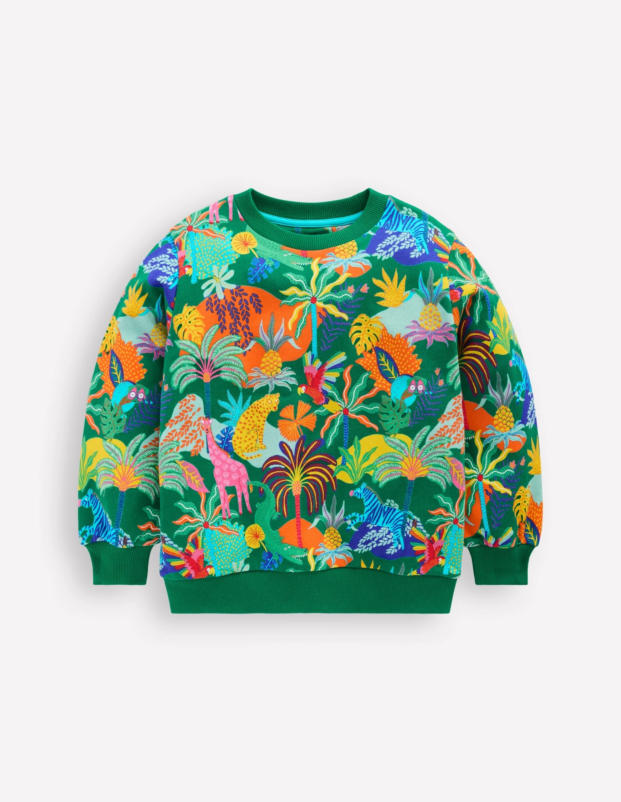Elastic waist Printed Sweatshirt-Green Multi Jungle