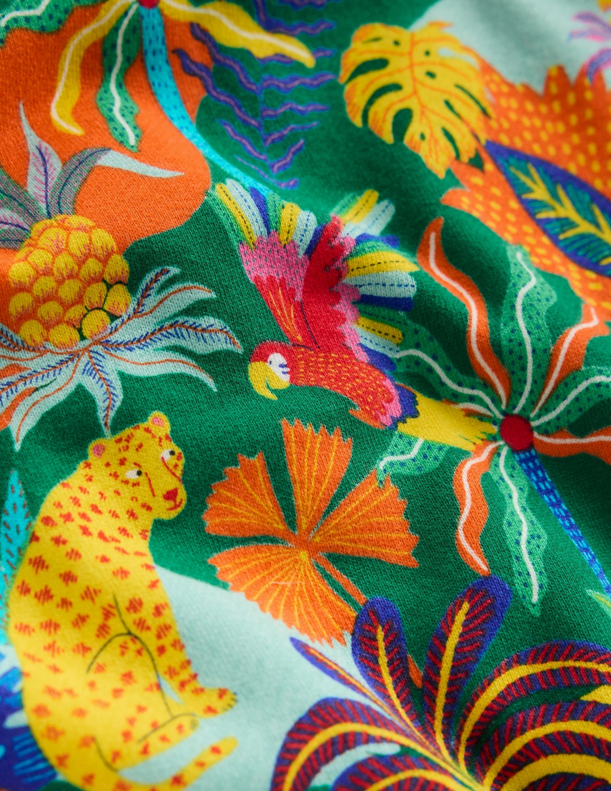 Printed Sweatshirt-Green Multi Jungle EasyCareFinish Boat Neck