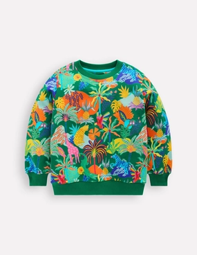 Printed Sweatshirt-Green Multi Jungle Cozy Vibe