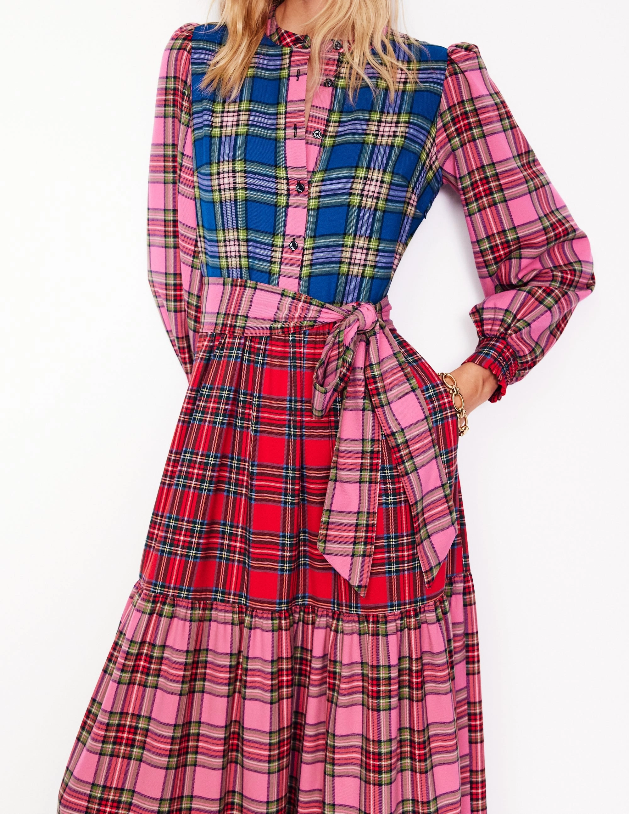 Alba Check Maxi Dress-Multi Hotch Potch Check Gentle Motion