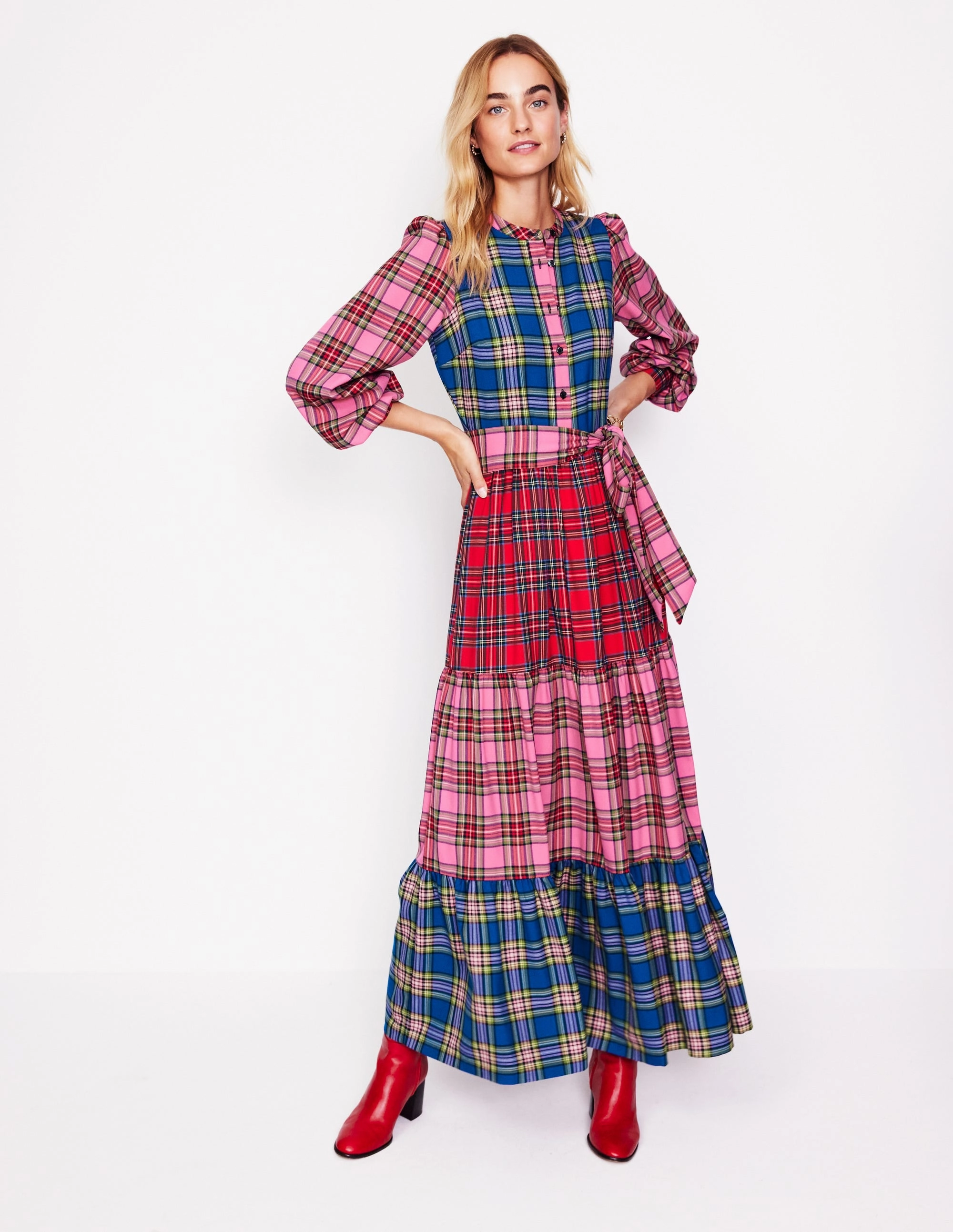 Repair-Friendly Perfect Wearable Alba Check Maxi Dress-Multi Hotch Potch Check