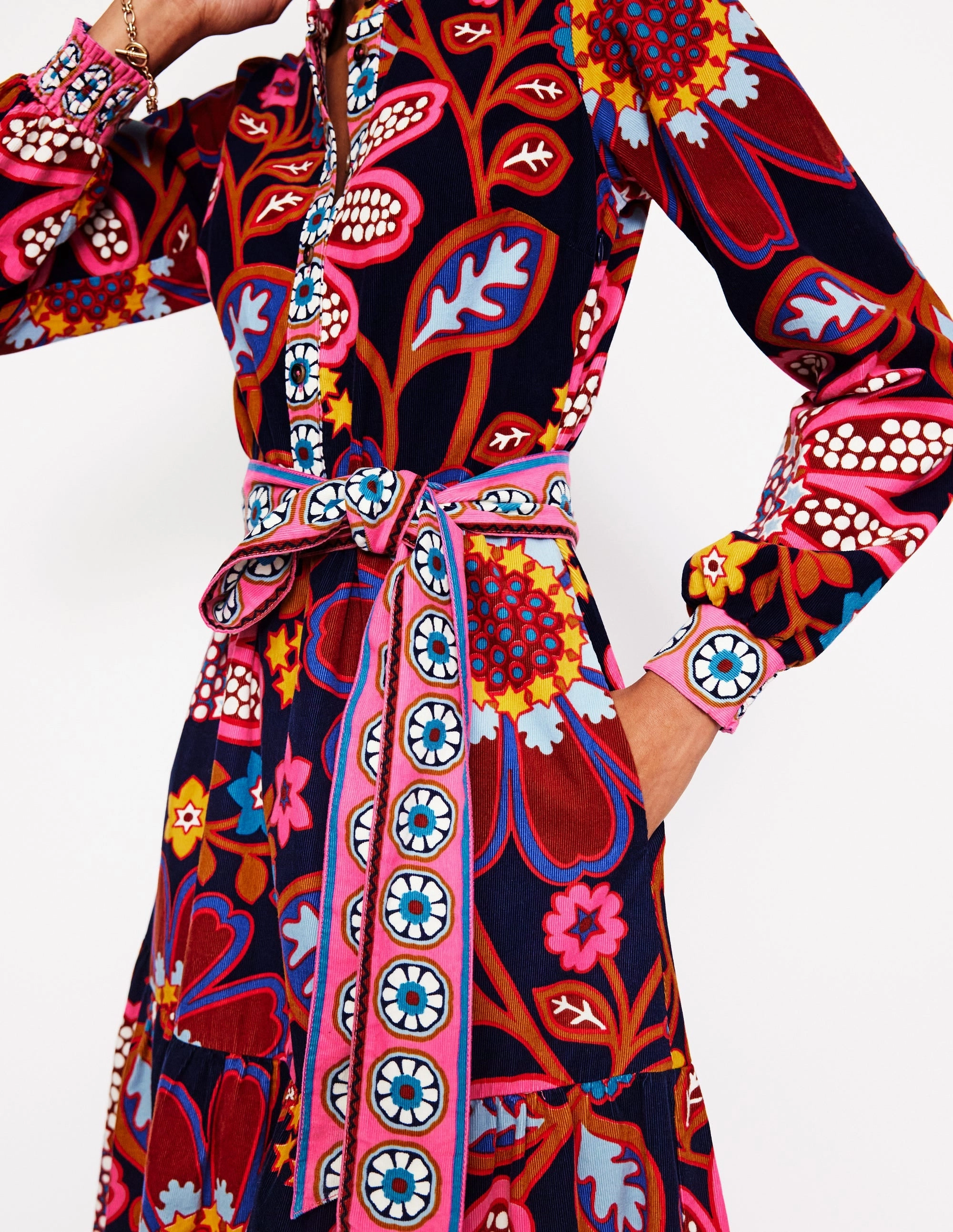 Relaxed Comfort Look Comfortable Look Alba Cord Maxi Dress-French Navy, Cosmic Meadow