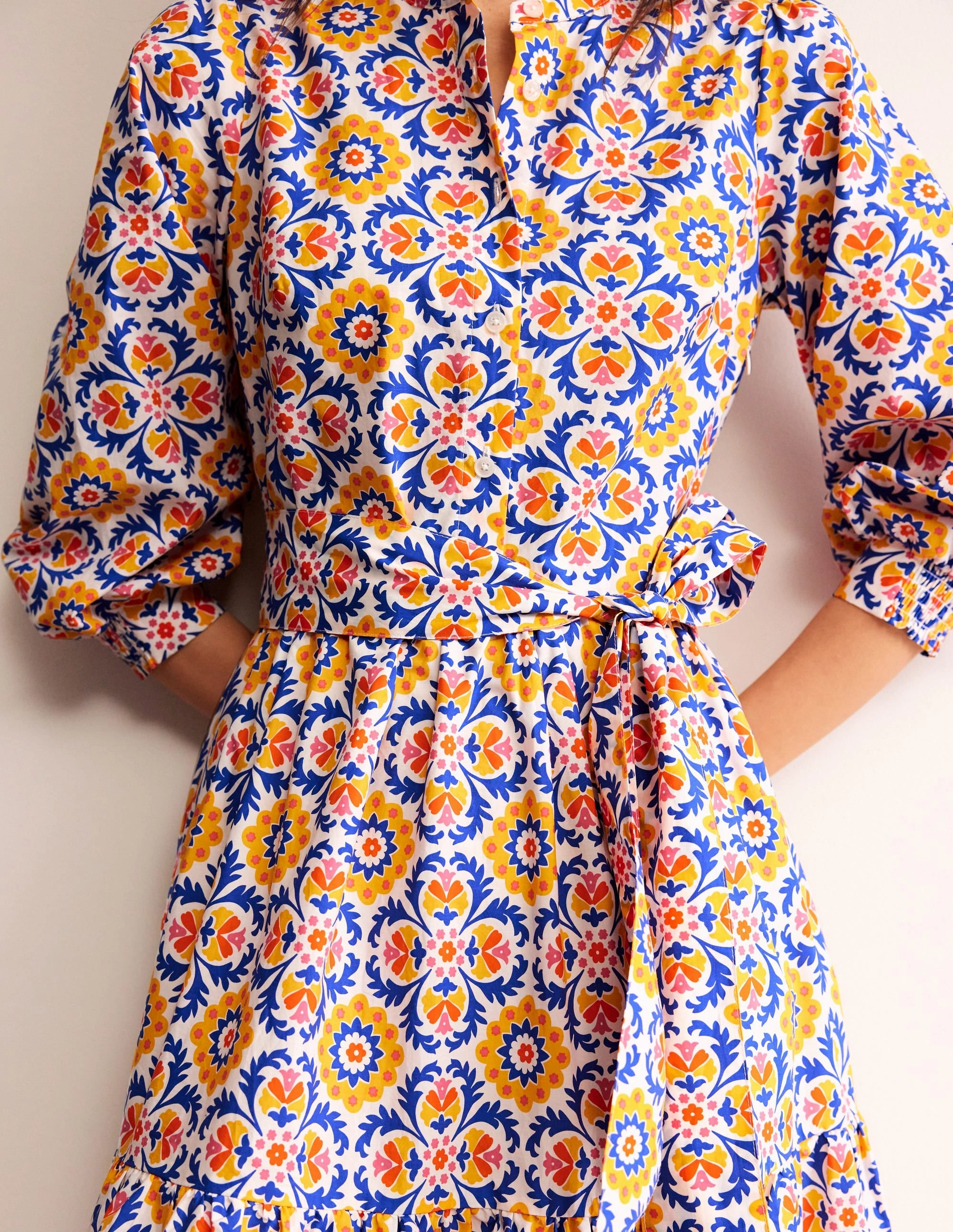 Alba Tiered Cotton Maxi Dress-Artisan's Gold, Mosaic Bloom Lower Hem