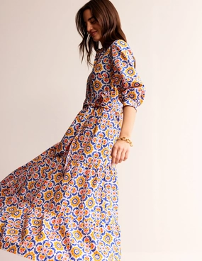 Alba Tiered Cotton Maxi Dress-Artisan's Gold, Mosaic Bloom Stylish Design Chic Everyday Wear