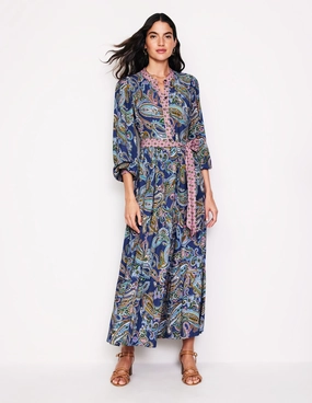 Alba Viscose Maxi Dress-Mazarine Blue, Opulent Paisley Comfy Shape BreathableFabric