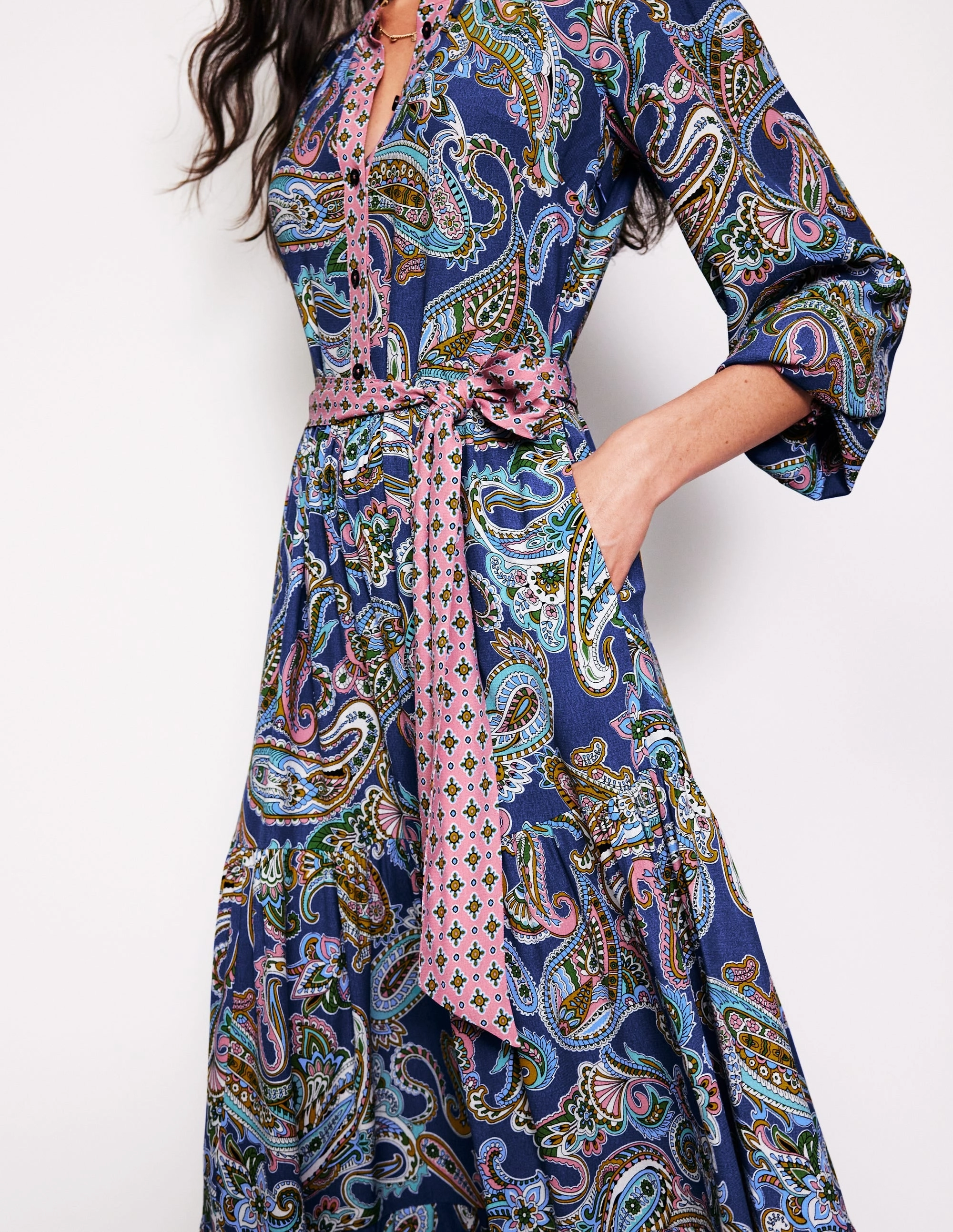 Alba Viscose Maxi Dress-Mazarine Blue, Opulent Paisley Festive Wear Bare Arm