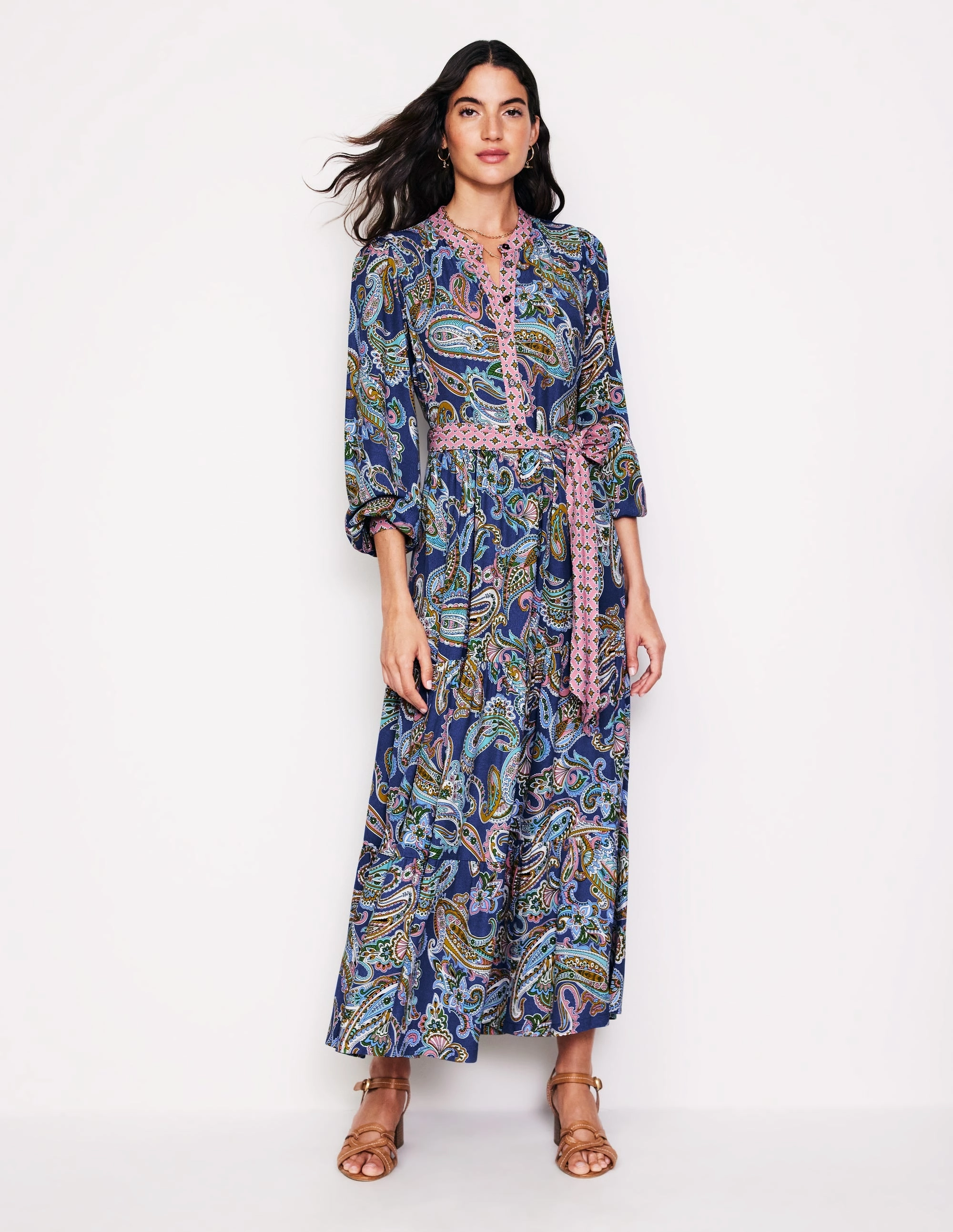 Alba Viscose Maxi Dress-Mazarine Blue, Opulent Paisley Comfy Shape BreathableFabric
