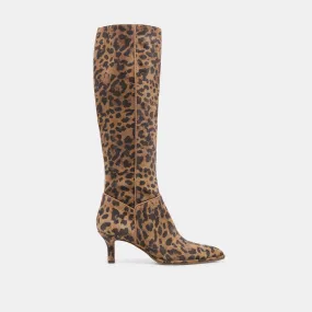 ALDY WIDE CALF BOOTS BROWN LEOPARD PRINTED SUEDE Secure Strap Wide Sole
