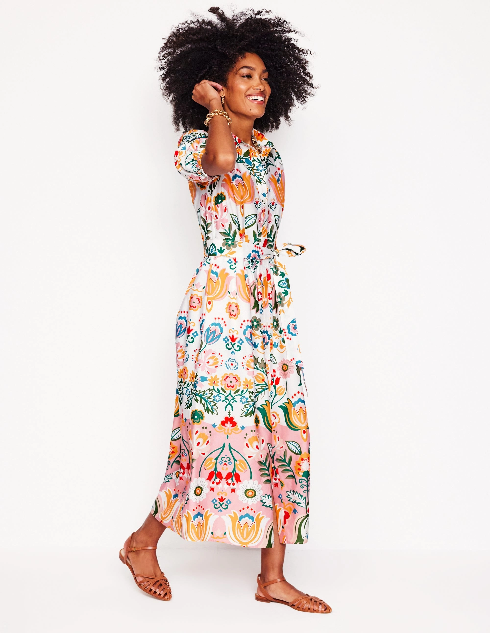 Flattering Style Alexa Maxi Shirt Dress-Ivory, Tulip Fusion