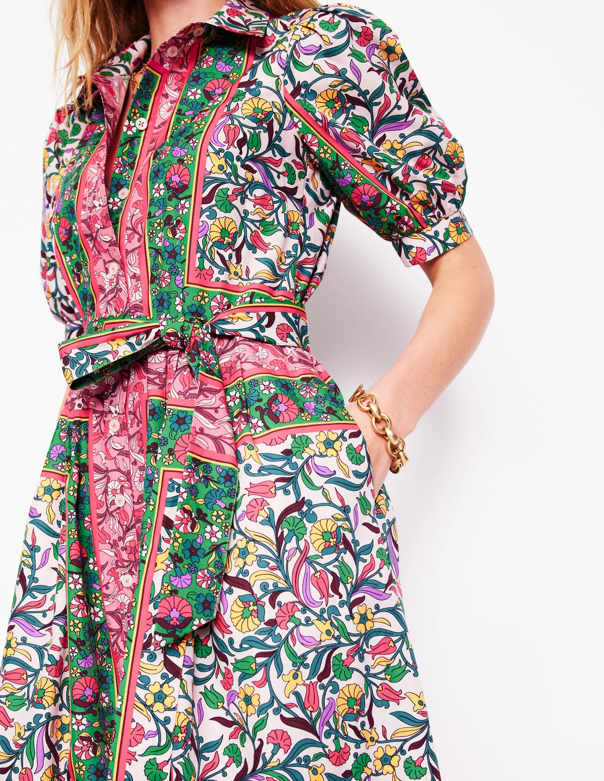 Padded-Bust Alexa Maxi Shirt Dress-Multi, Enchanting Vine