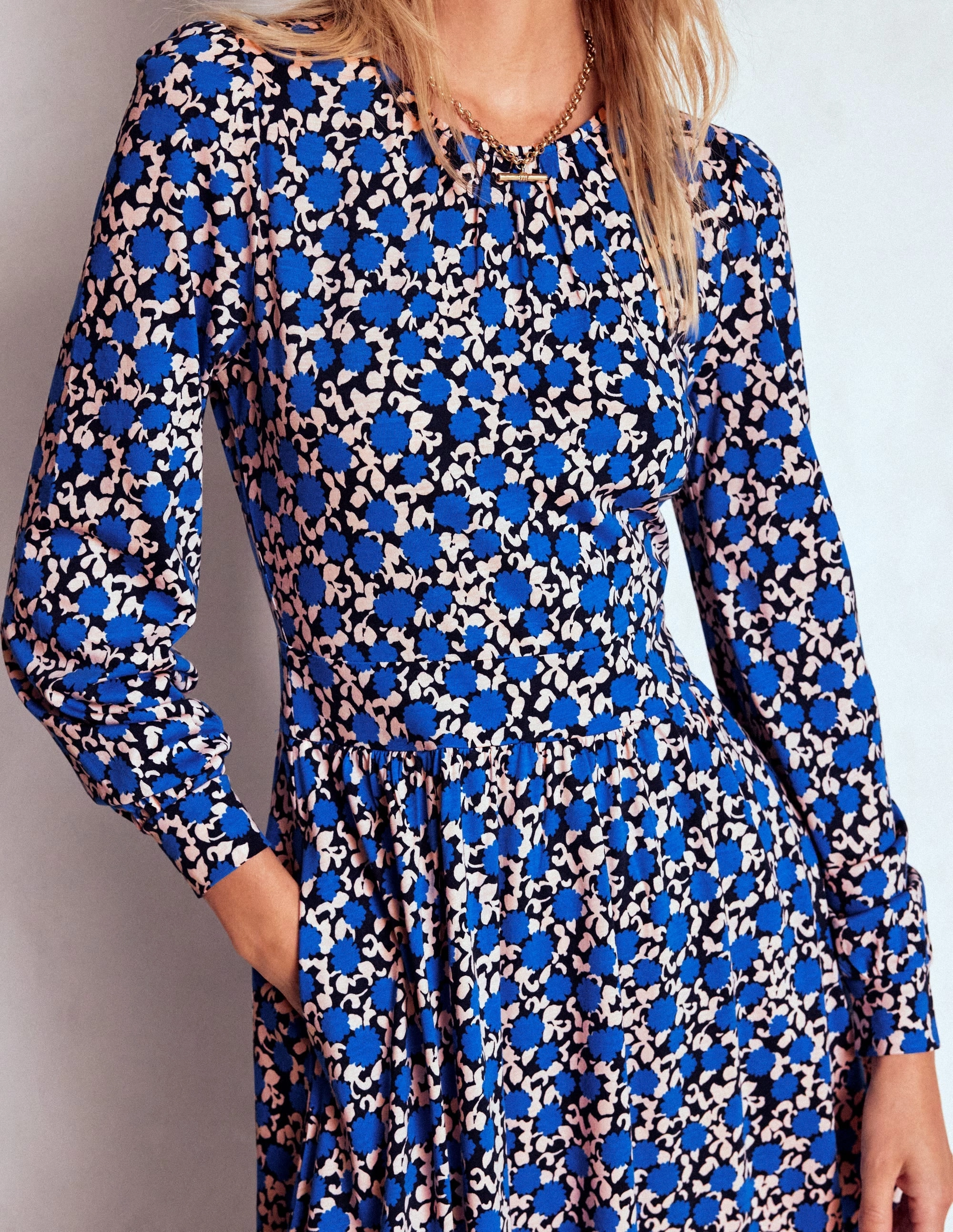 Cool Shape Alexandra Jersey Midi Dress-Kingfisher Blue, Floweret Vine