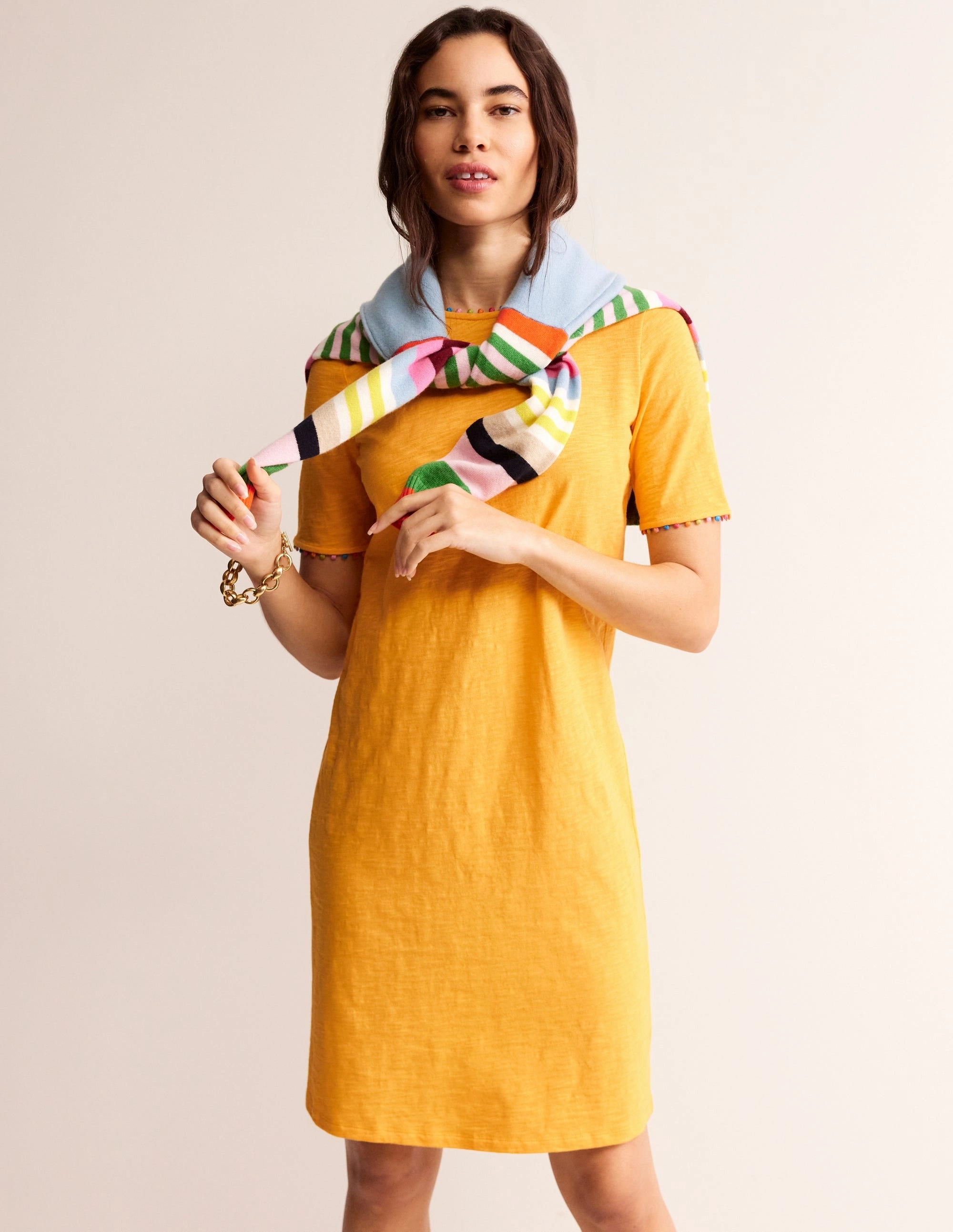 Sleek Design Fit Work Favorite Ali Pom Sleeve Dress-Artisan's Gold