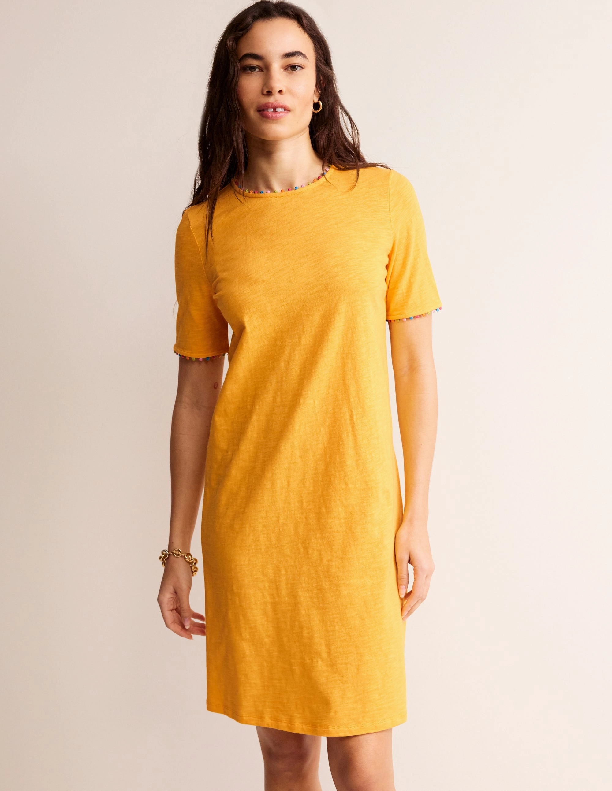 Smile Glow Inner Feel Ali Pom Sleeve Dress-Artisan's Gold