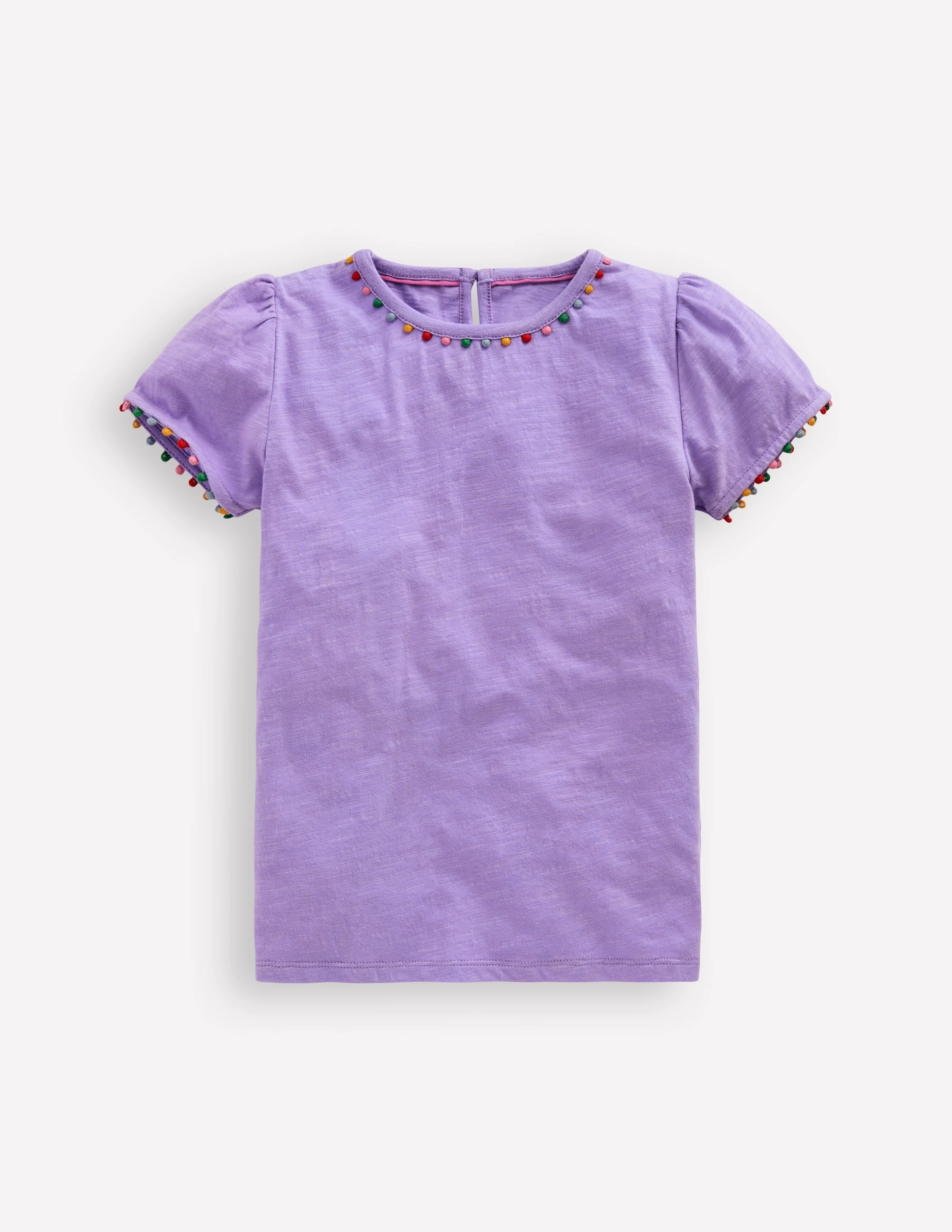 Classic Smart Ali Puff Sleeve Pom T-Shirt-Lavender Purple
