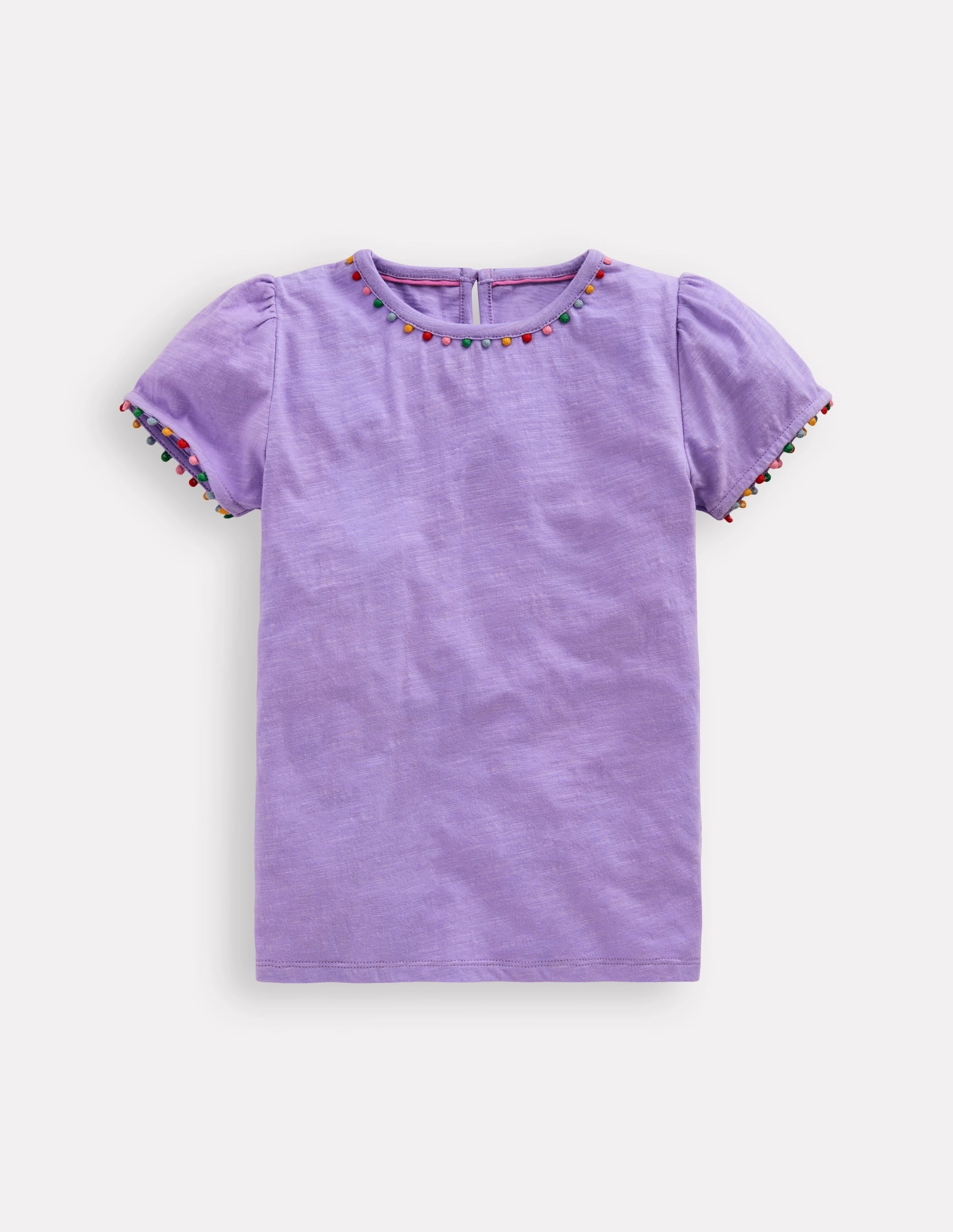 Seasonal Trend Pre Shrunk Cotton Ali Puff Sleeve Pom T-Shirt-Lavender Purple