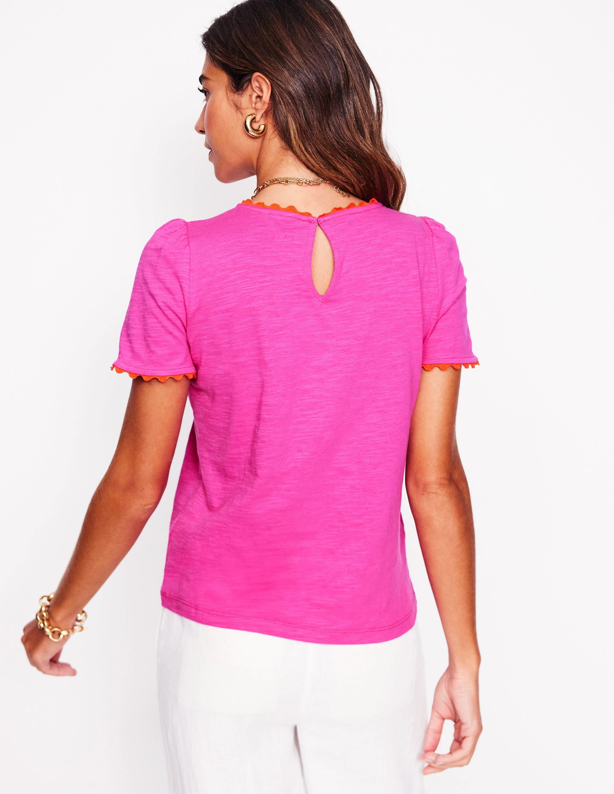 Breathable Active Wear Effortless Fashion Ali Ricrac T-shirt-Cosmos Pink