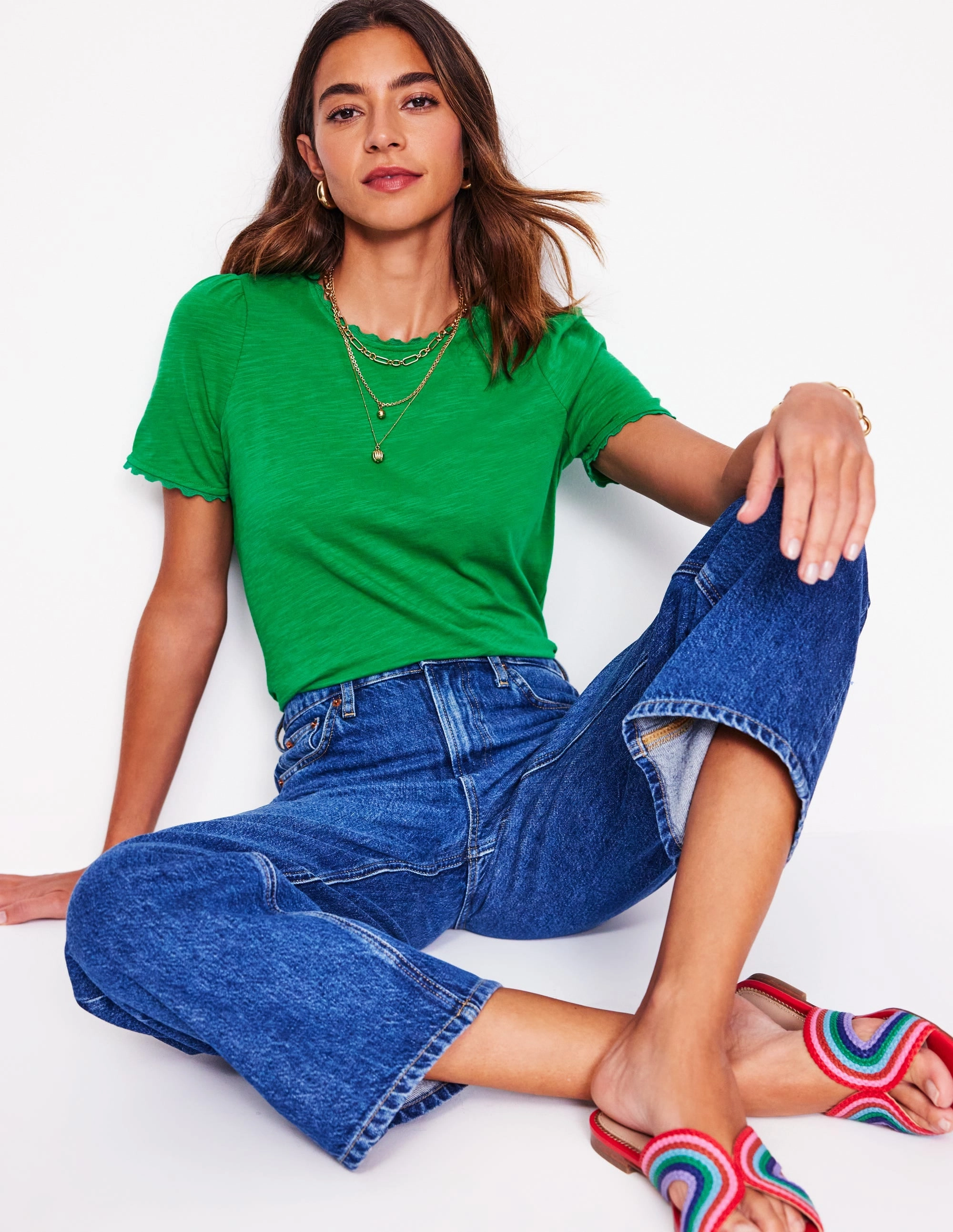 Ali Ricrac T-shirt-Rich Emerald Layered Hem Detail