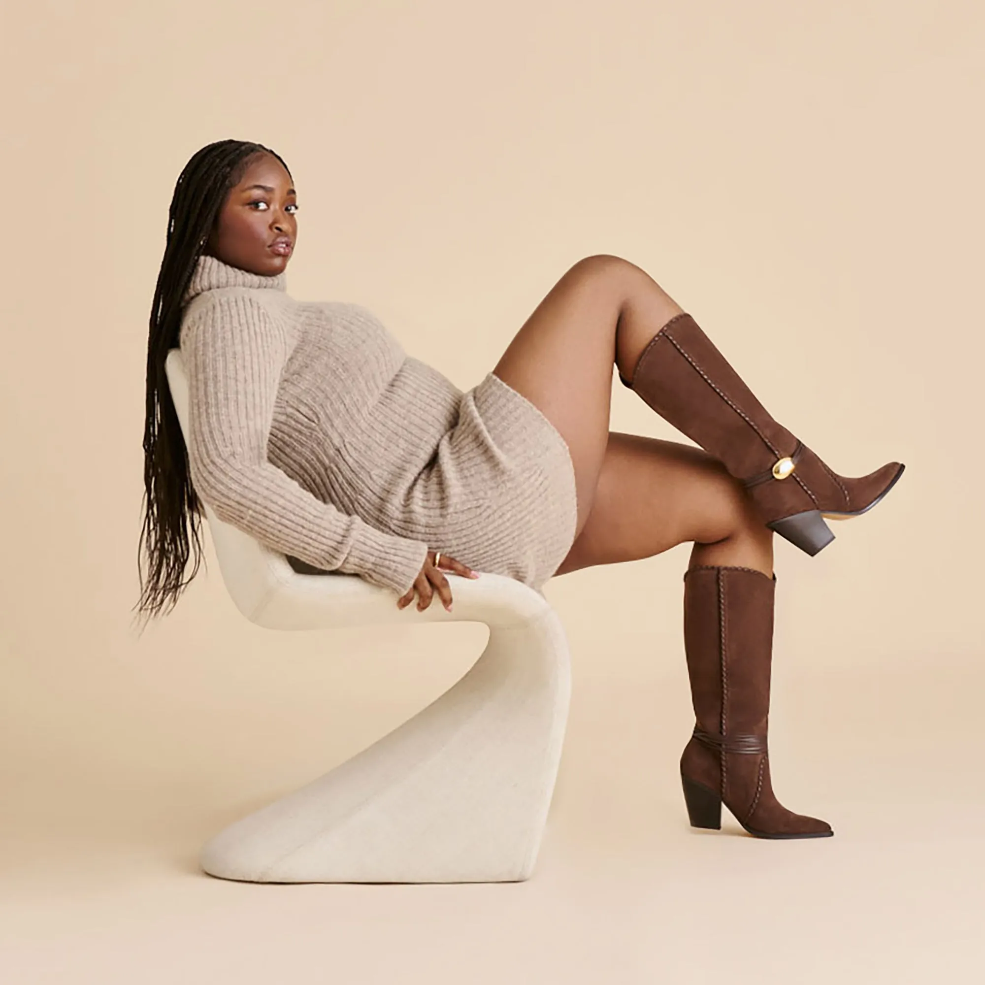 Pure Joy Waterproof Mountain Hike JODY WIDE CALF BOOTS DK BROWN SUEDE