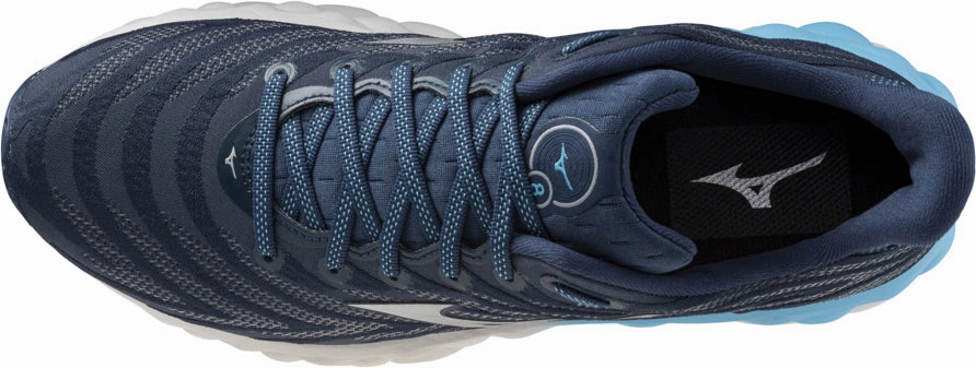 Mizuno Wave Sky 8 Mens Running Shoes - Blue Snug Heel Cup Triple Layer Airflow Channels