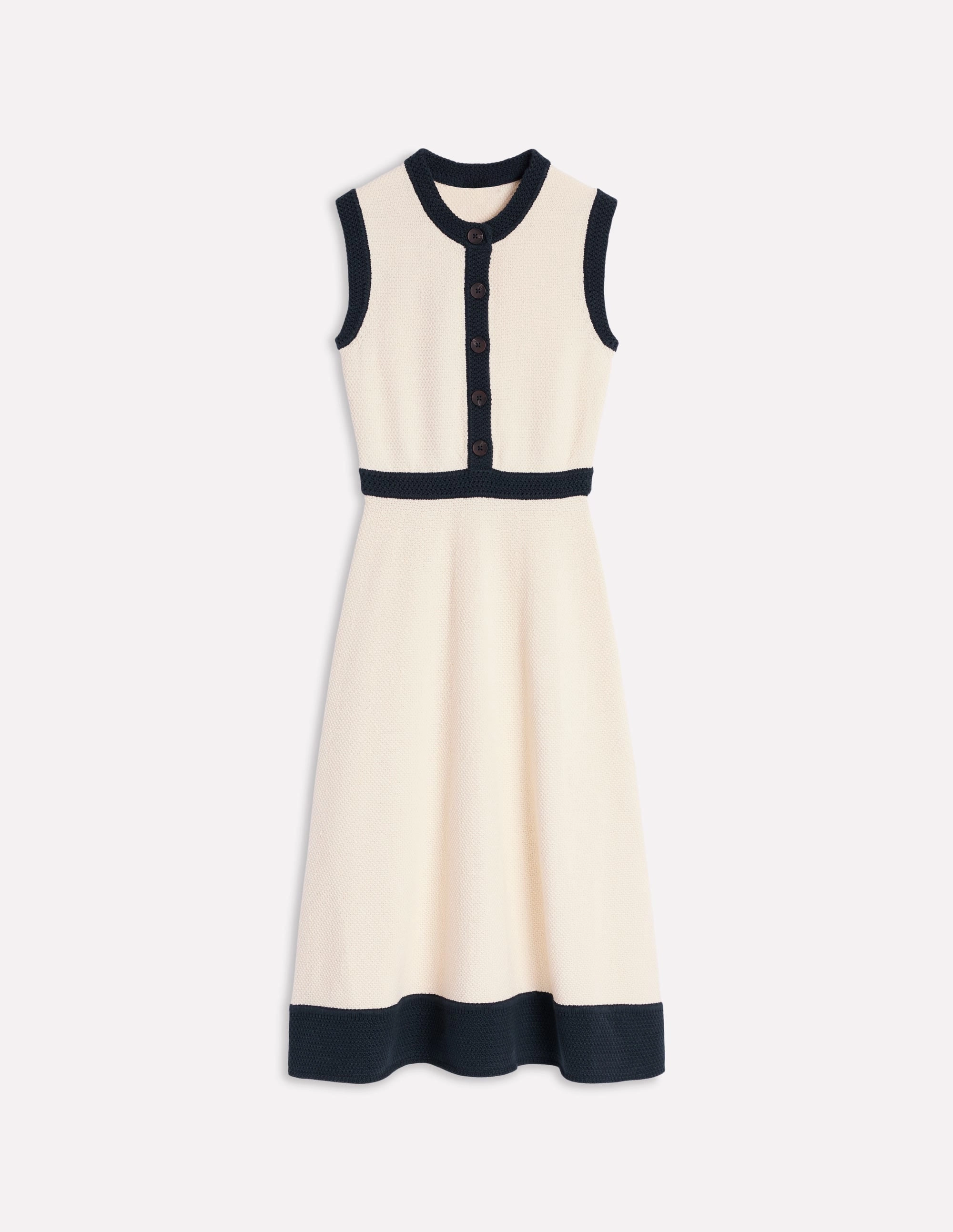 Nature Bloom Crochet Trim Knitted Dress-Ivory, Navy