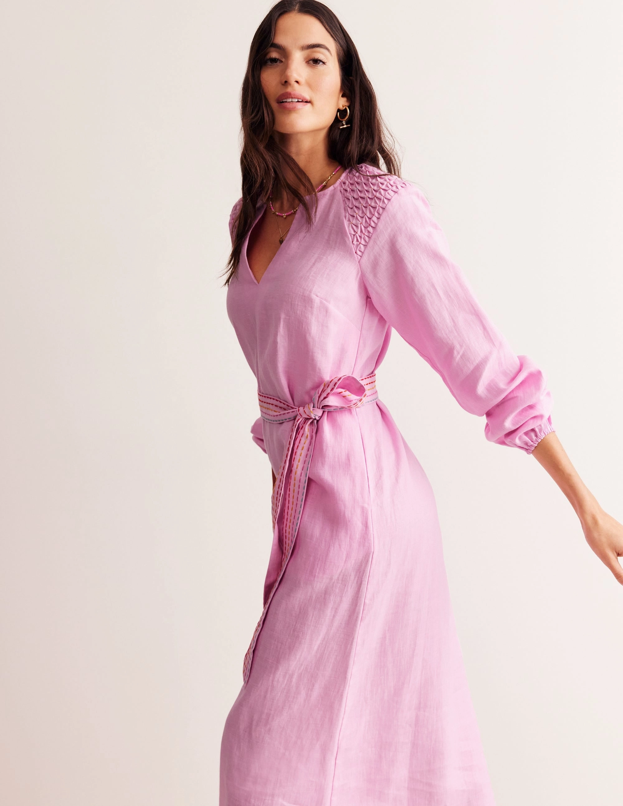 Linen Midi Smocked Dress-Sweet Lilac Versatile Touch